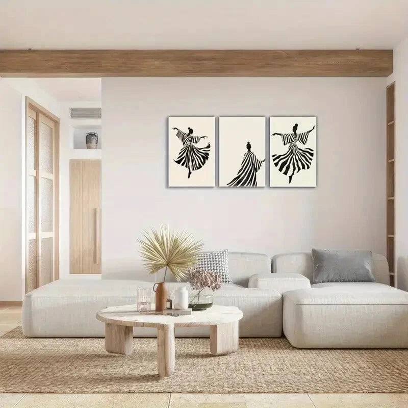 3-Piece Black and White Art Deco Abstract Metal Wall Art Prints - Ready to Hang Modern Home Decor for Living Room, Bedroom & Office