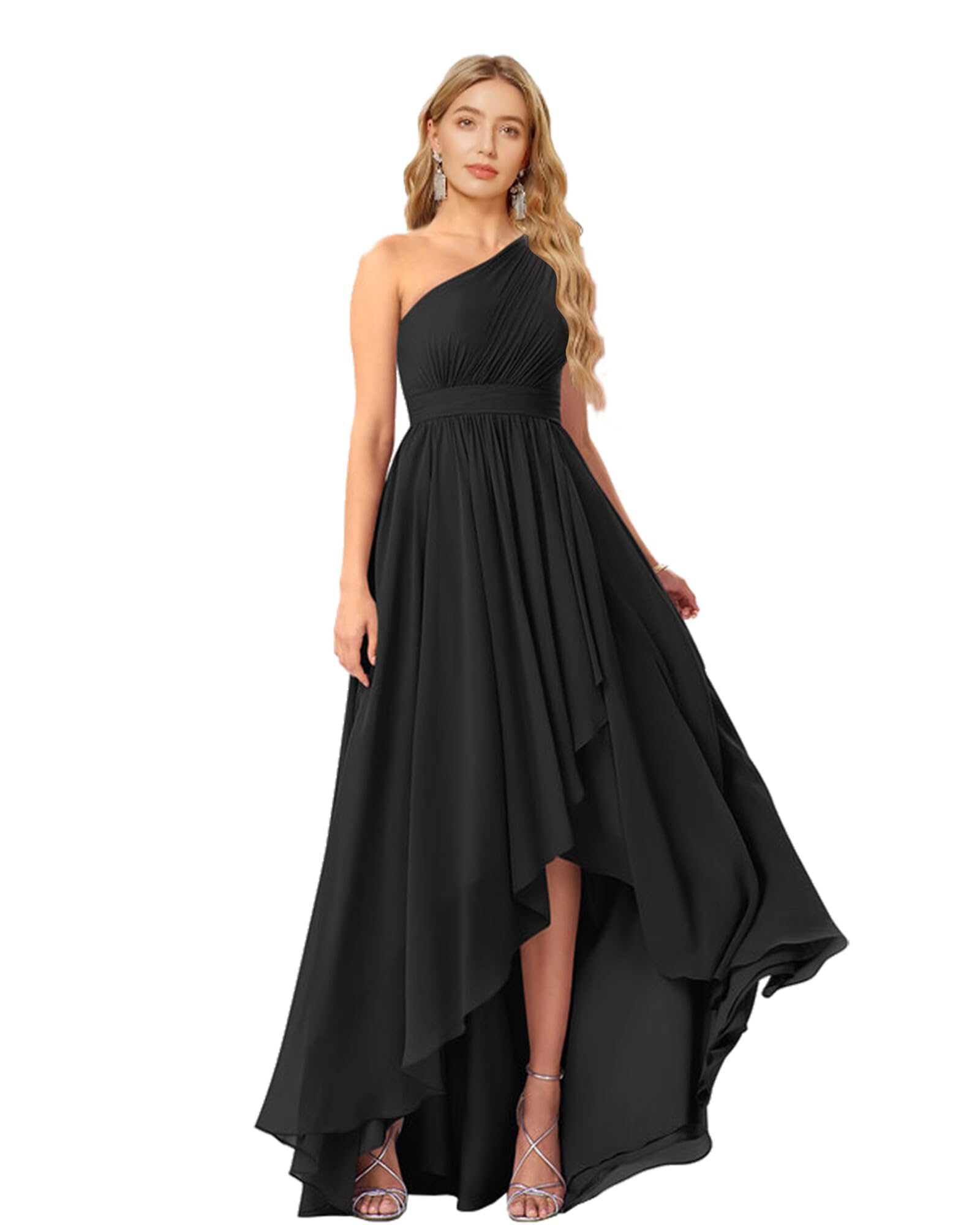 JAEDEN 2025 One Shoulder High Low Pleat Chiffon Bridesmaid Dress - Elegant Wedding Party Attire for Bridesmaids, Formal Events & Special Occasions