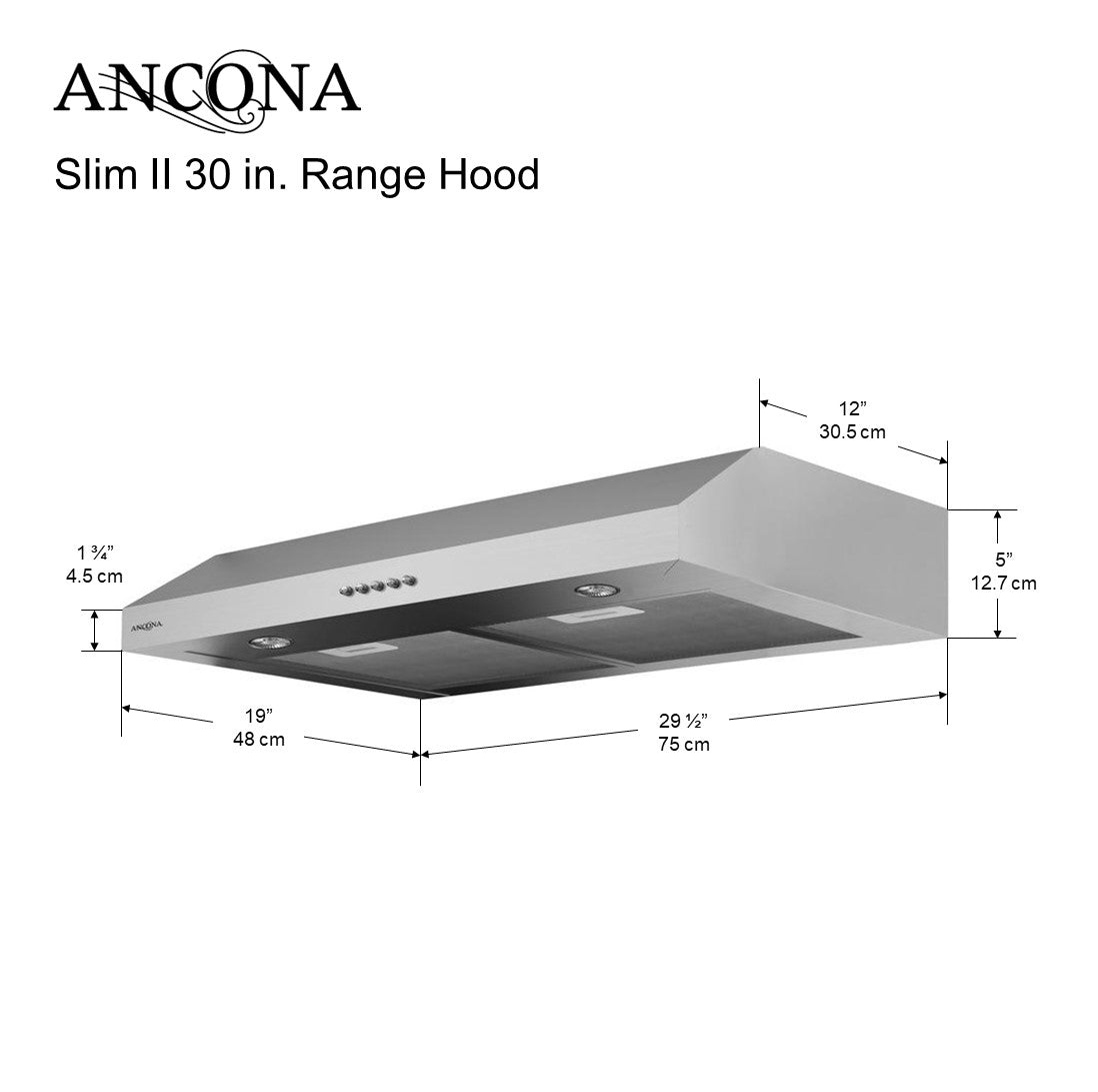 Slim II 30 Inch Stainless Steel Range Hood - Powerful Kitchen Ventilation for Stovetop Cooking, Grilling & Baking - Easy Install Over Gas or Electric Stove