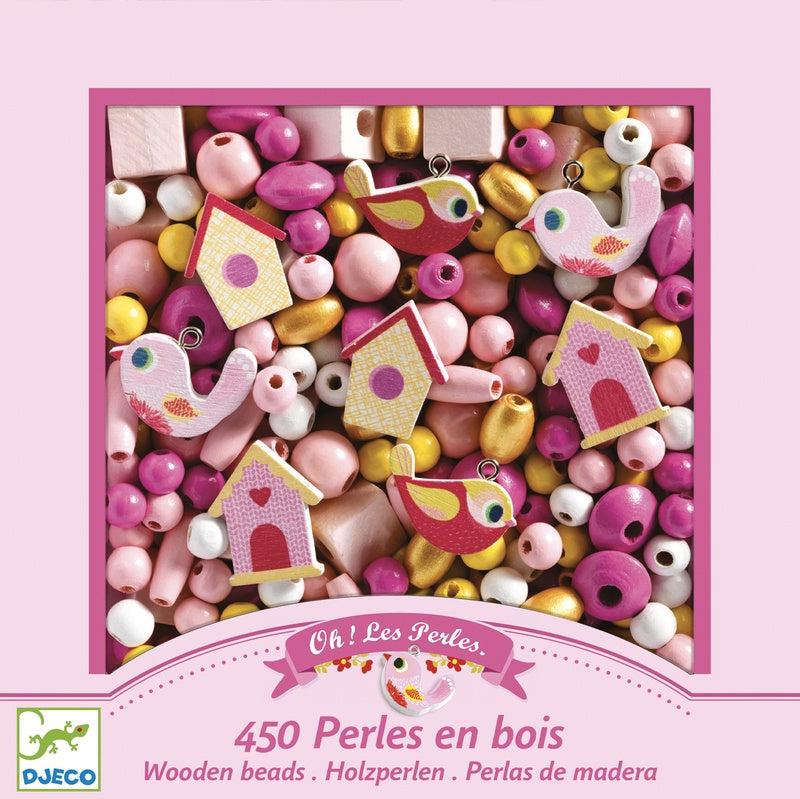 Birds Wooden Beads for Kids Jewelry Making Kit - Creative DIY Craft Set by Djeco - Perfect for Birthday Gifts & Arts and Crafts Activities