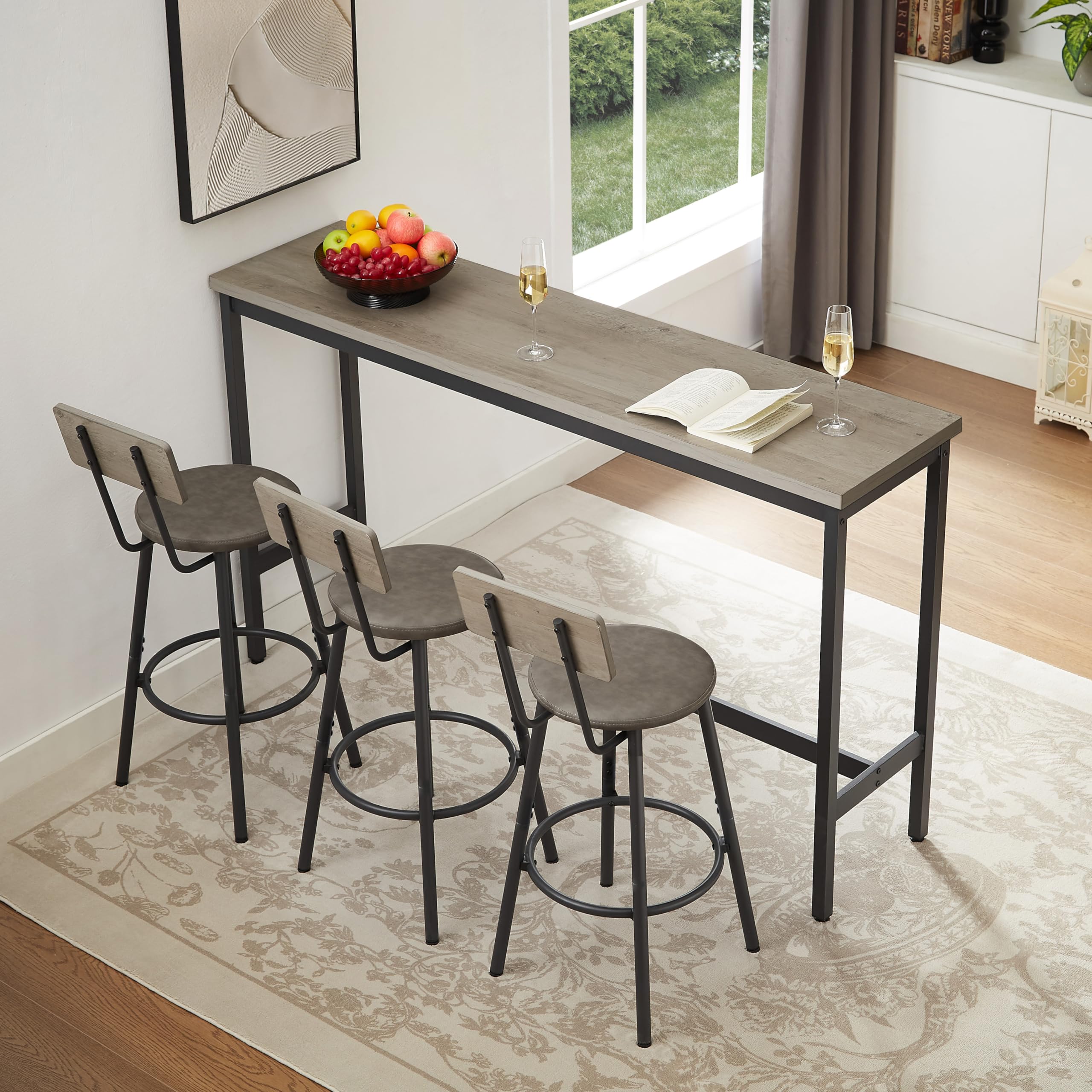 4-Piece Long Bar Table and Chairs Set for 3 - 63