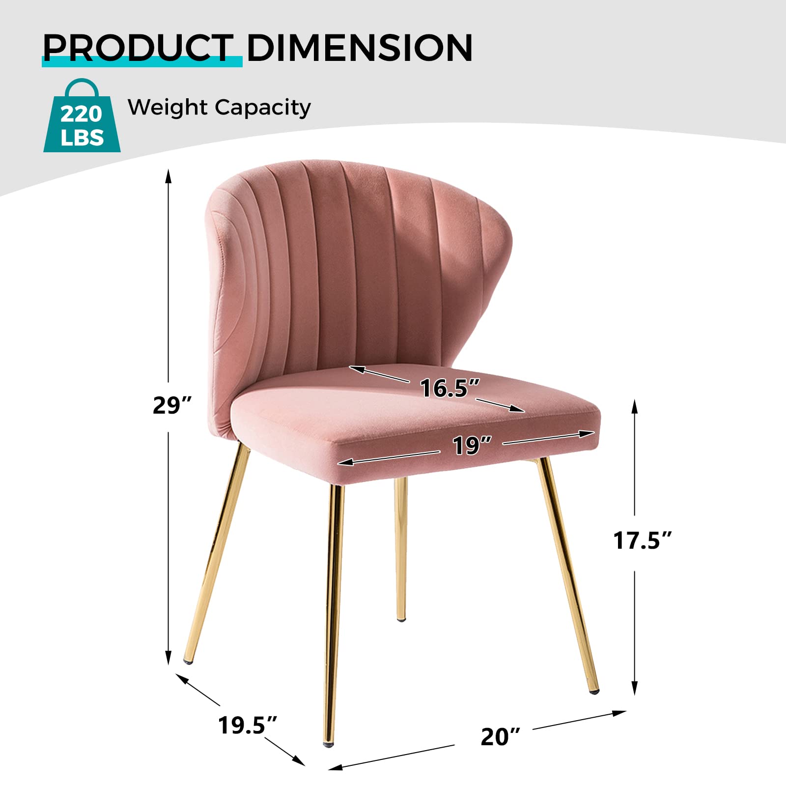 TINA'S HOME Modern Velvet Dining Chairs with Golden Metal Legs - Pink Tufted Upholstered Accent Chair for Living Room, Kitchen, Vanity & Beauty Salon | Elegant Small Seating for Home, Patio & Office