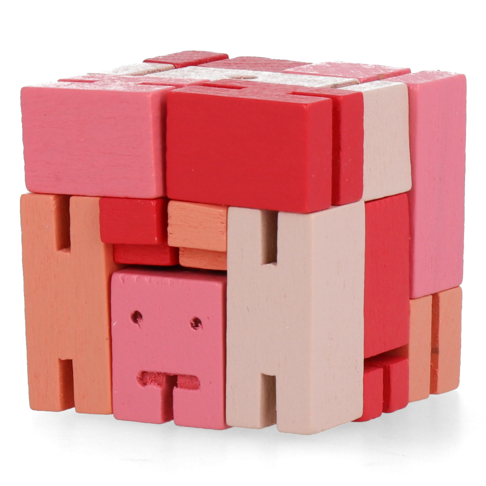 Original Cubebot Micro Red Multi-Poseable Wooden Robot Toy - Perfect for Kids' Playtime, Office Desk Decor, and STEM Learning Activities