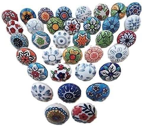 HOPOFLY Vintage Ceramic Cabinet Knobs - 12 Pack Multi-Color Drawer Pulls for Kitchen Cabinets, Dressers & Furniture Hardware (Vintage Mix) - Perfect for Home Renovation & DIY Projects