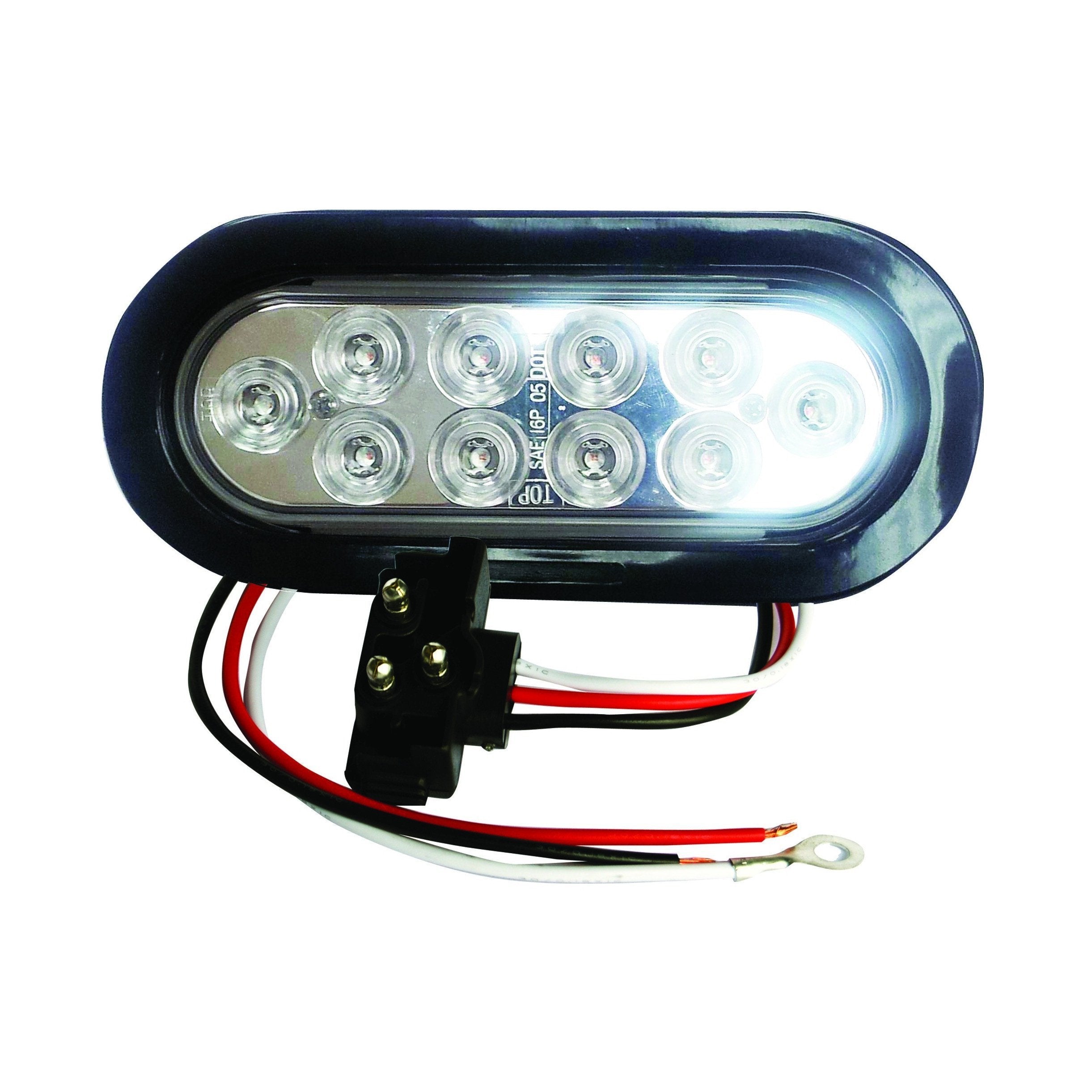 6 Clear Lens Oval White Backup LED Light - 24V, 10 LEDs for Trucks, Trailers & RVs - Durable Reverse Safety Lighting