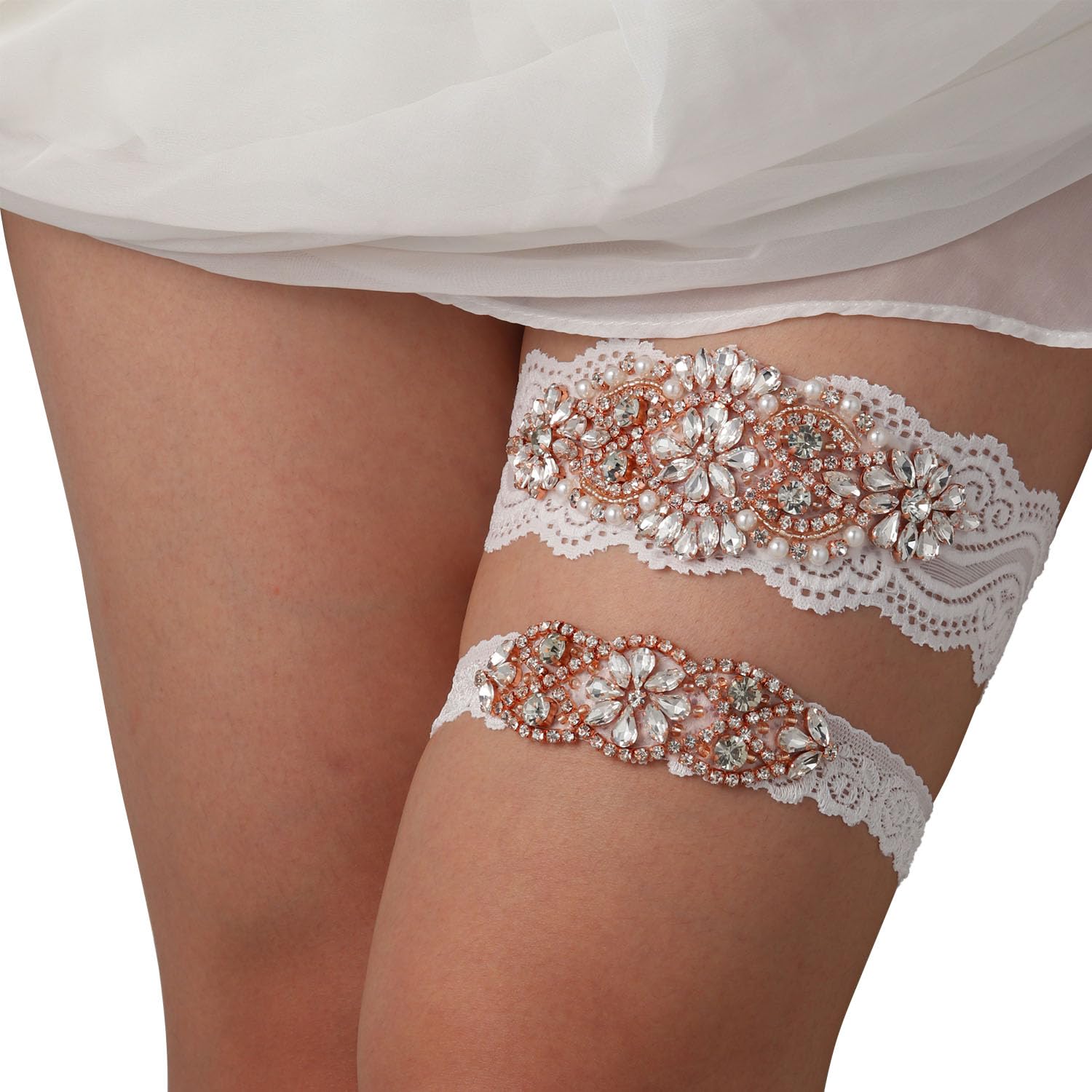 Elegant Wedding Garters for Bride with Clear Rhinestones - Perfect for Bridal Shower, Bachelorette Party & Wedding Day Accessories