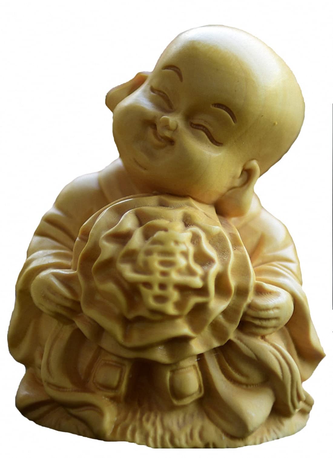 5PCS Natural Boxwood Hand Carved Chinese Fu Kid Statue Sets - Feng Shui Decor for Home, Office & Gift Giving