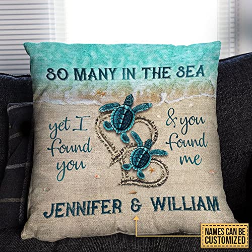 Custom Couple Turtle Beach Pillow - Personalized Meaningful Gift for Anniversary, Christmas & Birthday - Perfect for Old & New Couples - Decorative Sofa Couch Throw Pillow for Home, Living Room & Beach House Decor