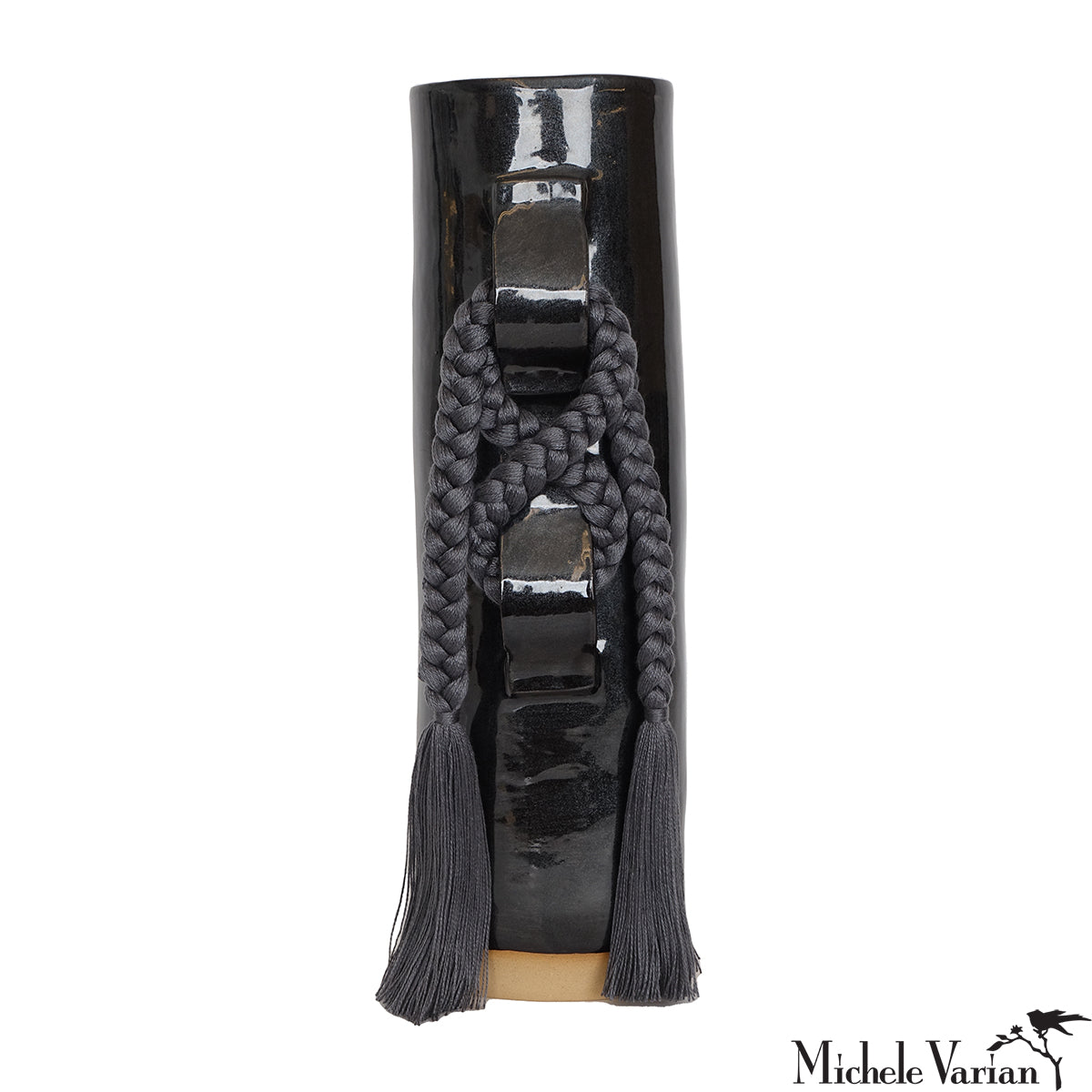 Black Braided Vase #696 - Handwoven Ceramic Home Decor for Modern Living Room, Dining Table & Wedding Centerpiece