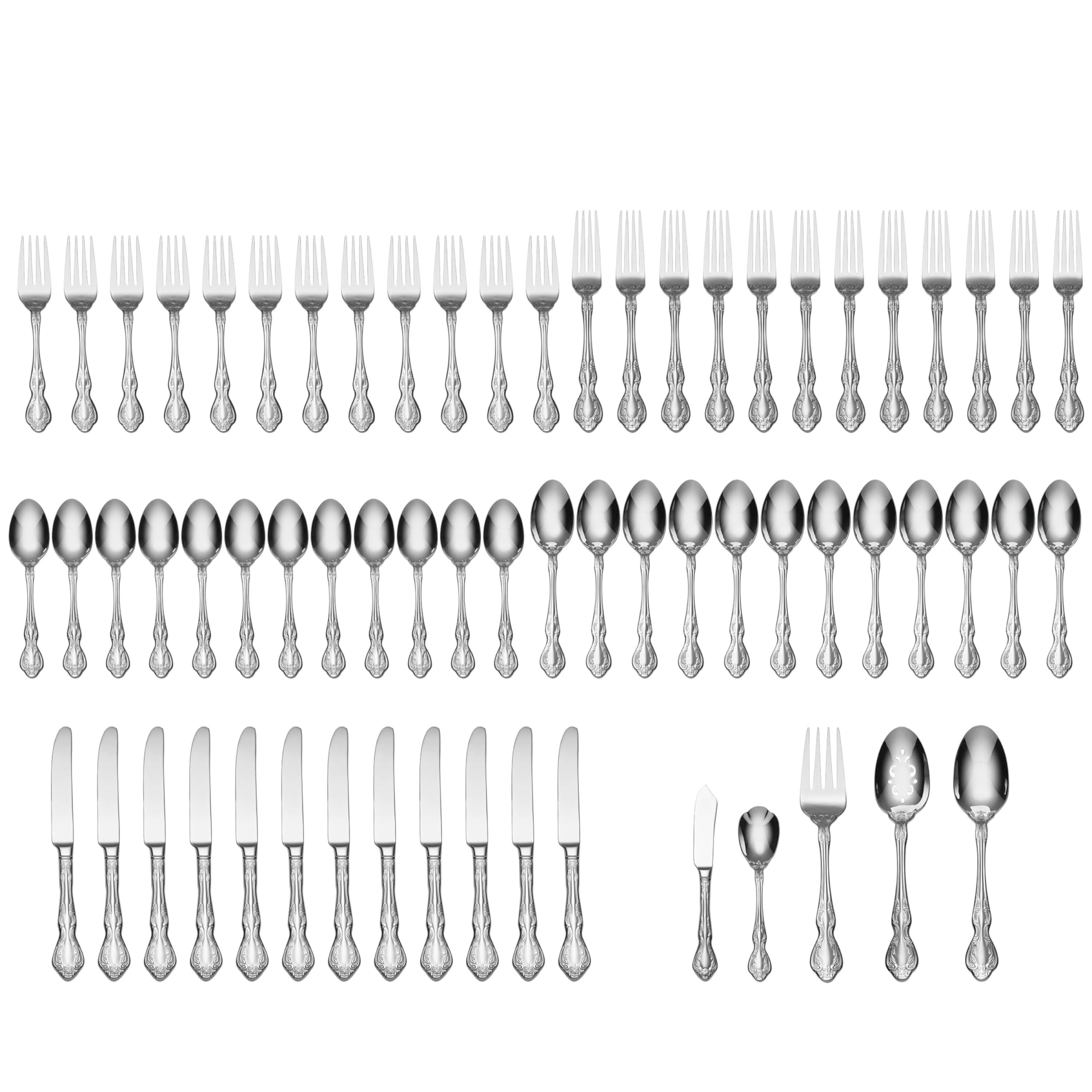 Oneida Mandolina 65-Piece Flatware Set - Stainless Steel Silverware for 12 People | Elegant Dining Set for Dinner Parties, Weddings & Formal Occasions