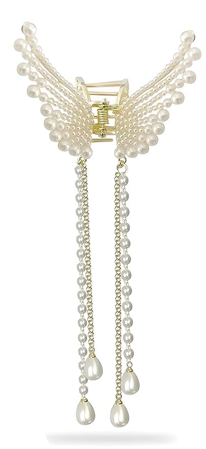 Butterfly Hair Clips for Women & Girls - Metal Hair Clutcher with Pearl Accents | Elegant Hair Accessories for Parties, Weddings & Everyday Styling