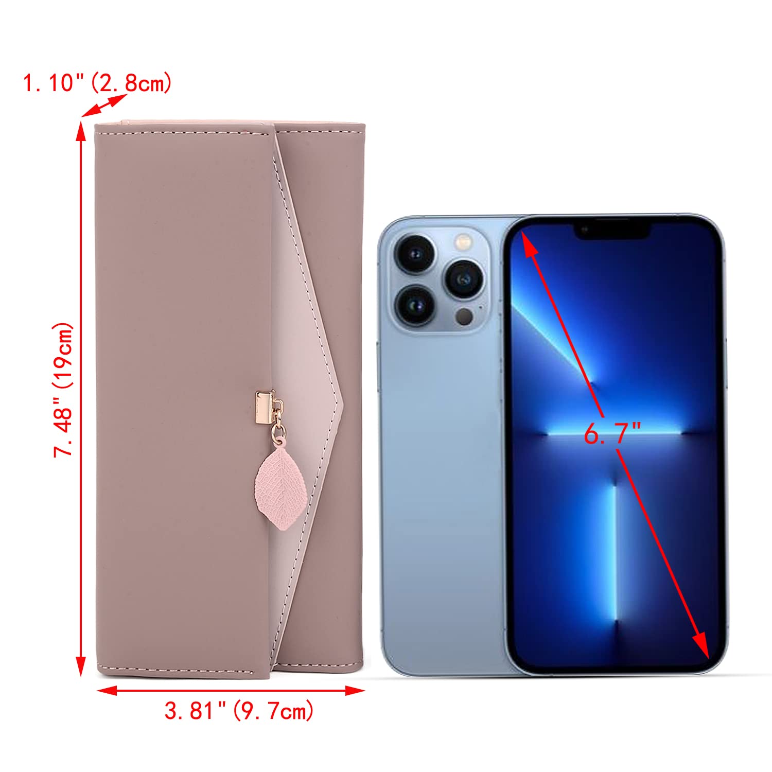 UTO RFID Blocking Wallet for Women - PU Leather Leaf Pendant Card Holder with Zipper Coin Purse | Phone & Checkbook Organizer | Perfect for Travel, Shopping & Everyday Use