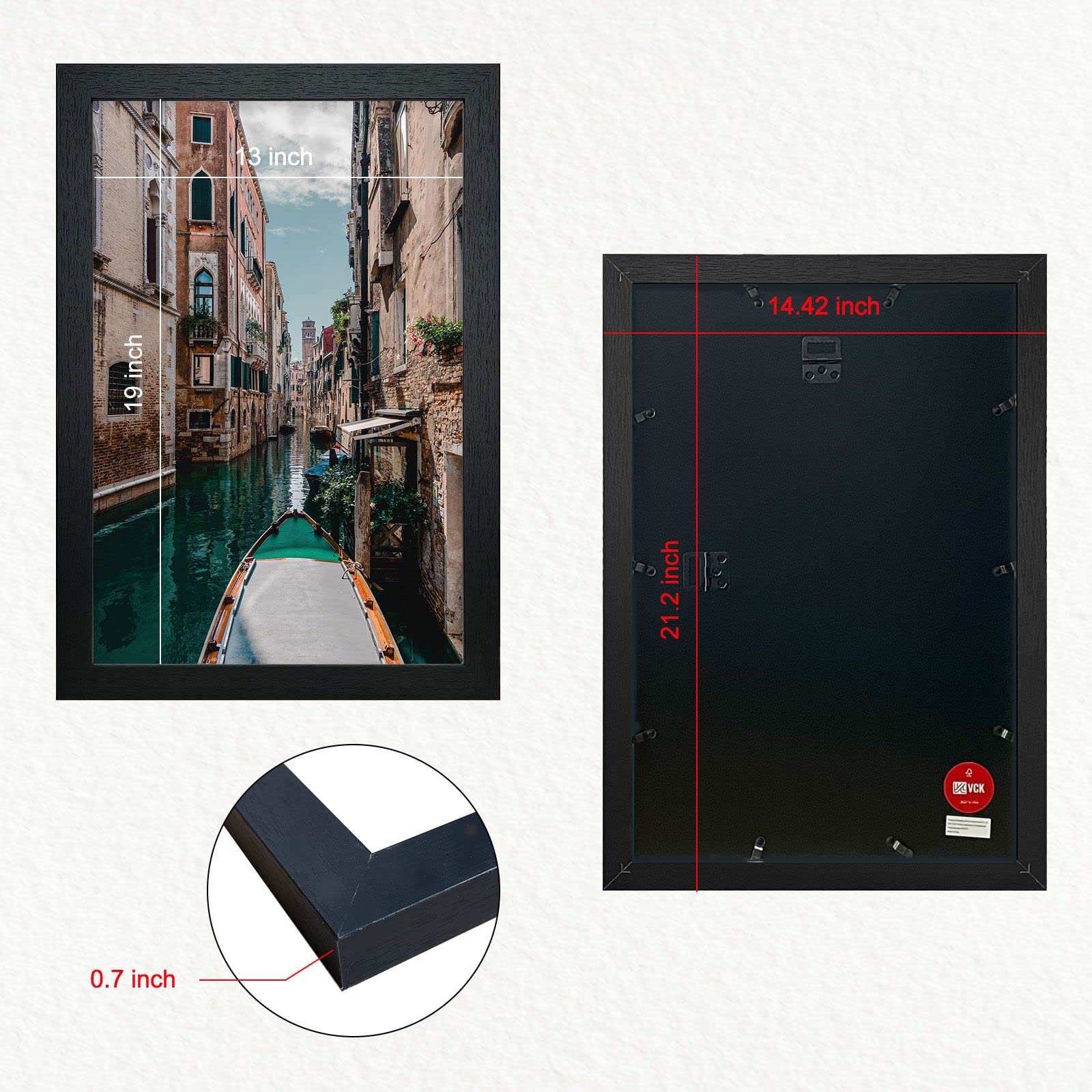 VCK 13x19 Inch Black Wood Poster Frame with Plexiglass - Set of 5 Wall Picture Frames No Mat Included - Perfect for Home Decor, Office Art Display & Photo Gallery Wall