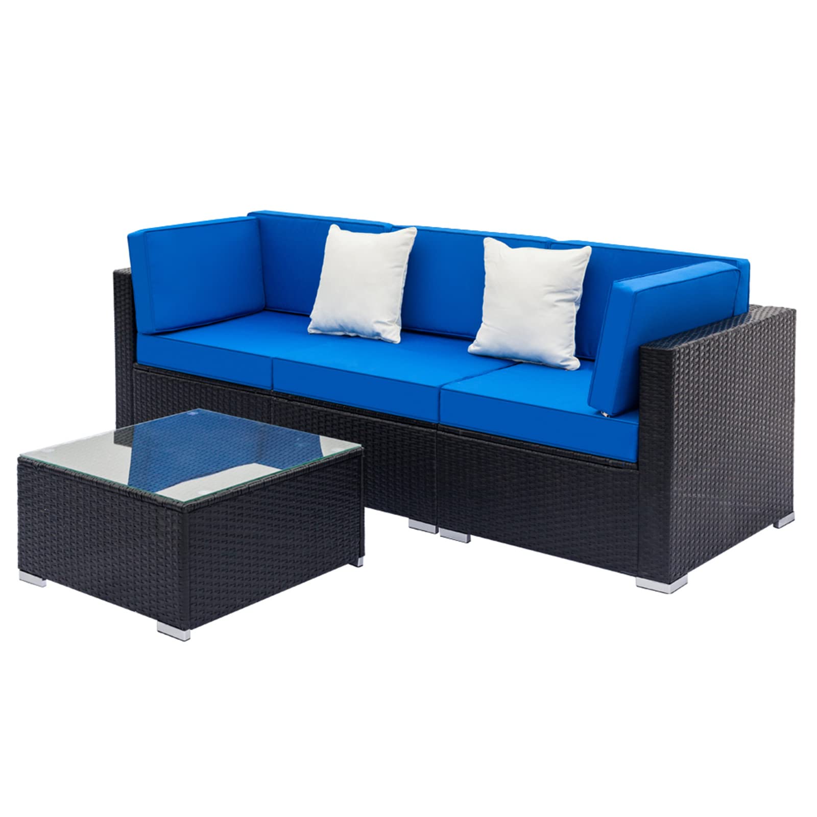 VERYKE 4-Piece Outdoor Patio Furniture Set - All-Weather Rattan Sectional Sofa with 3 Seats, Glass Coffee Table & 2 Throw Pillows - Wicker Garden Conversation Set for Backyard, Poolside, or Deck (Black) - Perfect for Relaxing, Entertaining & Outdoor Gatherings