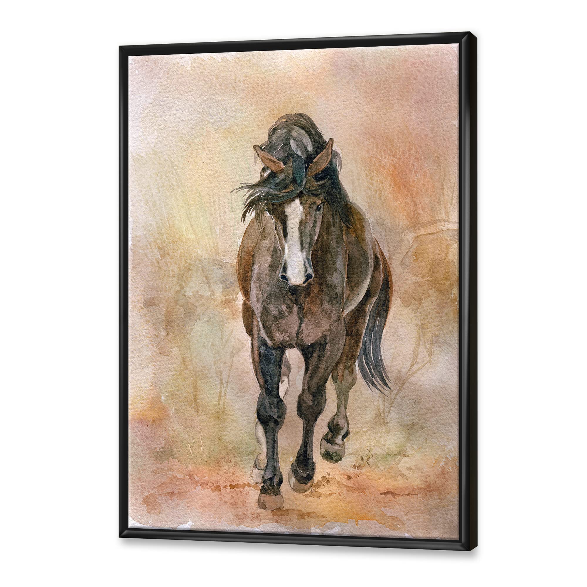DesignQ Portrait of Beautiful Chestnut Horse II - Farmhouse Framed Canvas Wall Art Print - Perfect for Living Room, Bedroom & Country Home Decor