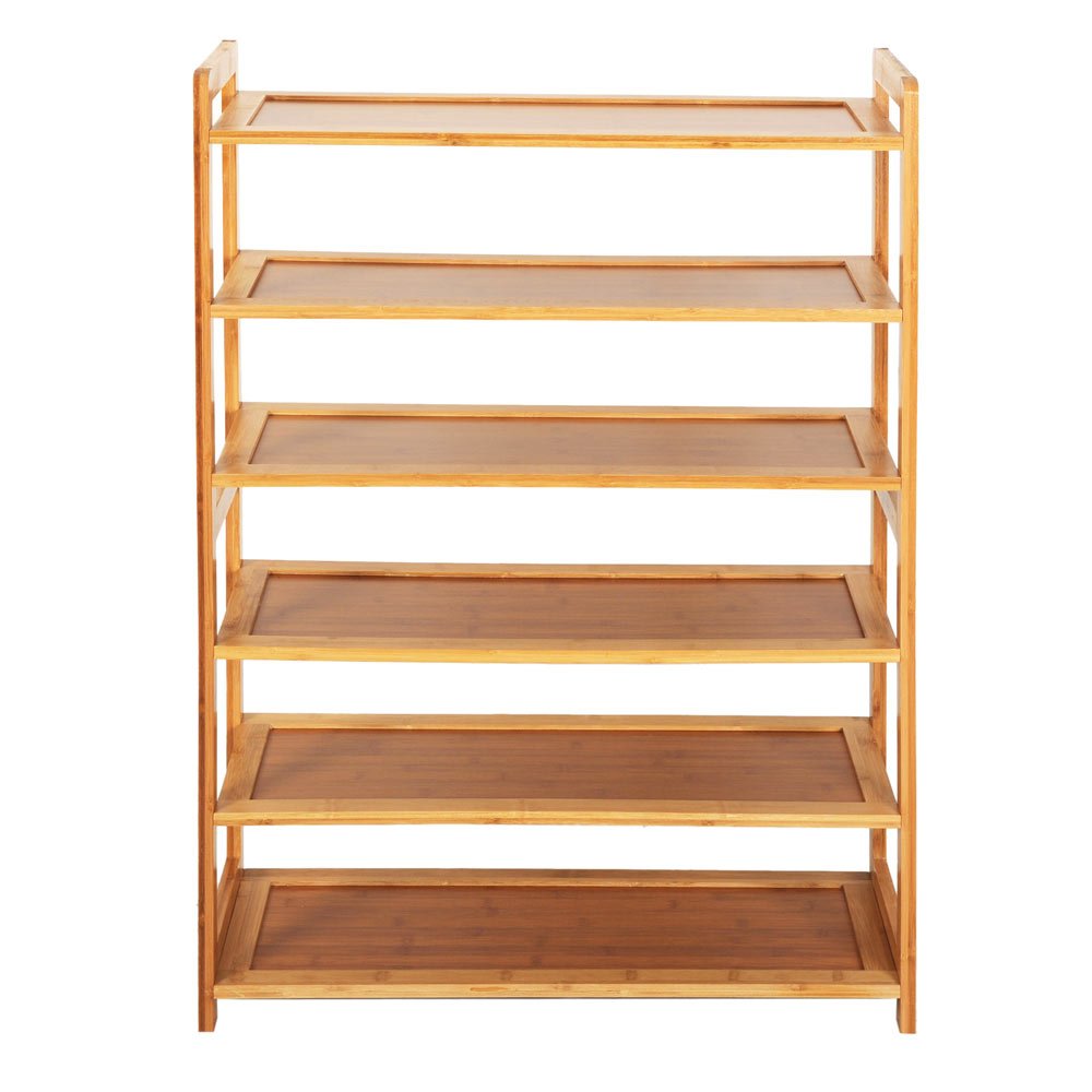 6-Tier Bamboo Shoe Rack for Entryway & Closet - Space Saving Wooden Shoe Organizer (26.77 x 9.84 x 35.43 Inches) - Perfect for Small Spaces, Apartments & Home Organization