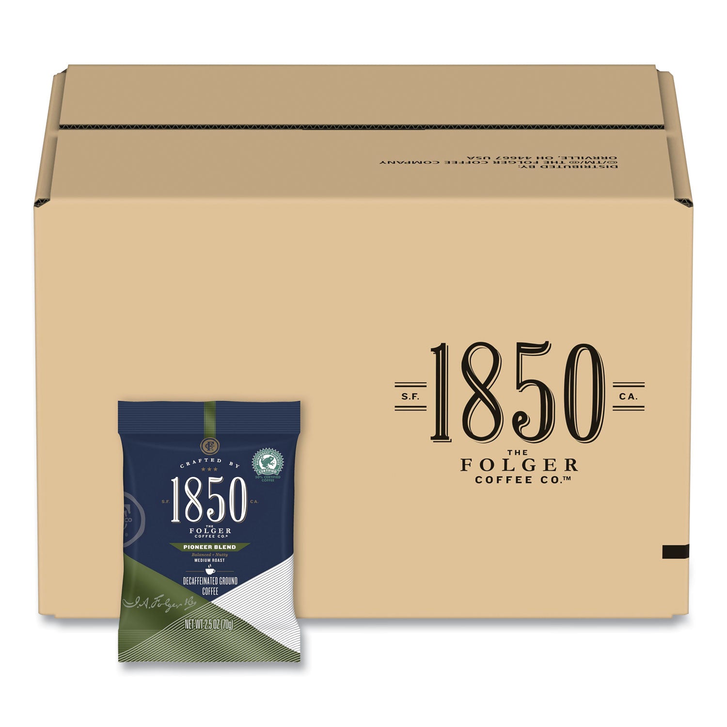 1850 Coffee Fraction Packs - Pioneer Blend Decaf Medium Roast (2.5 Oz, 24 Packs/Carton) | Perfect for Office, Camping & Travel | Single Serve Convenience | Specialty Coffee for Home & On-The-Go