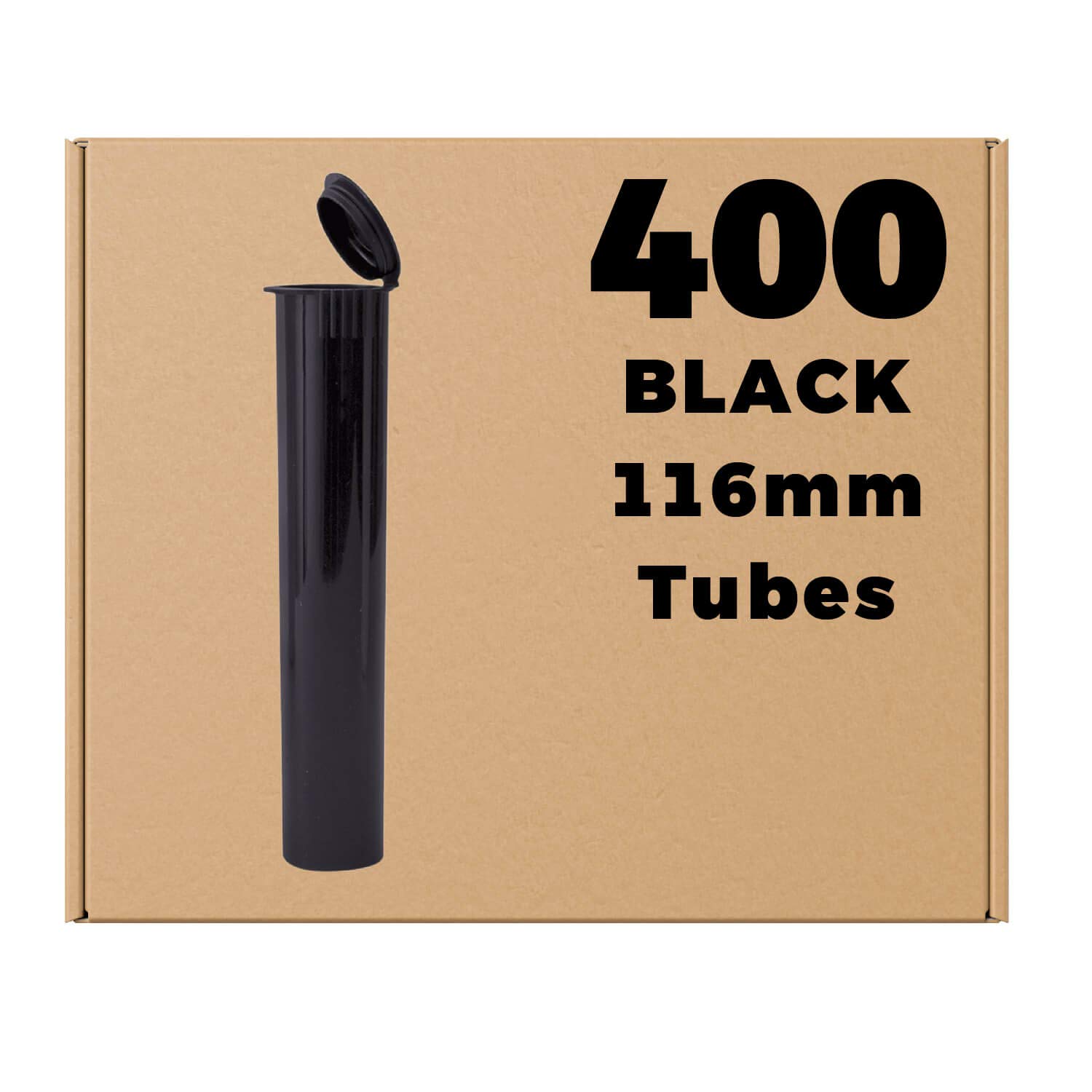 W Gallery 400 Black 116mm Smell-Proof Pre-Roll Tubes with Pop Top - BPA-Free Plastic Container for Blunts, Joints & Oil Cartridges - Fits RAW Cones 110mm, 109mm King Lean 98 Special & 120mm - Perfect for Storing & Transporting Pre-Rolls Discreetly