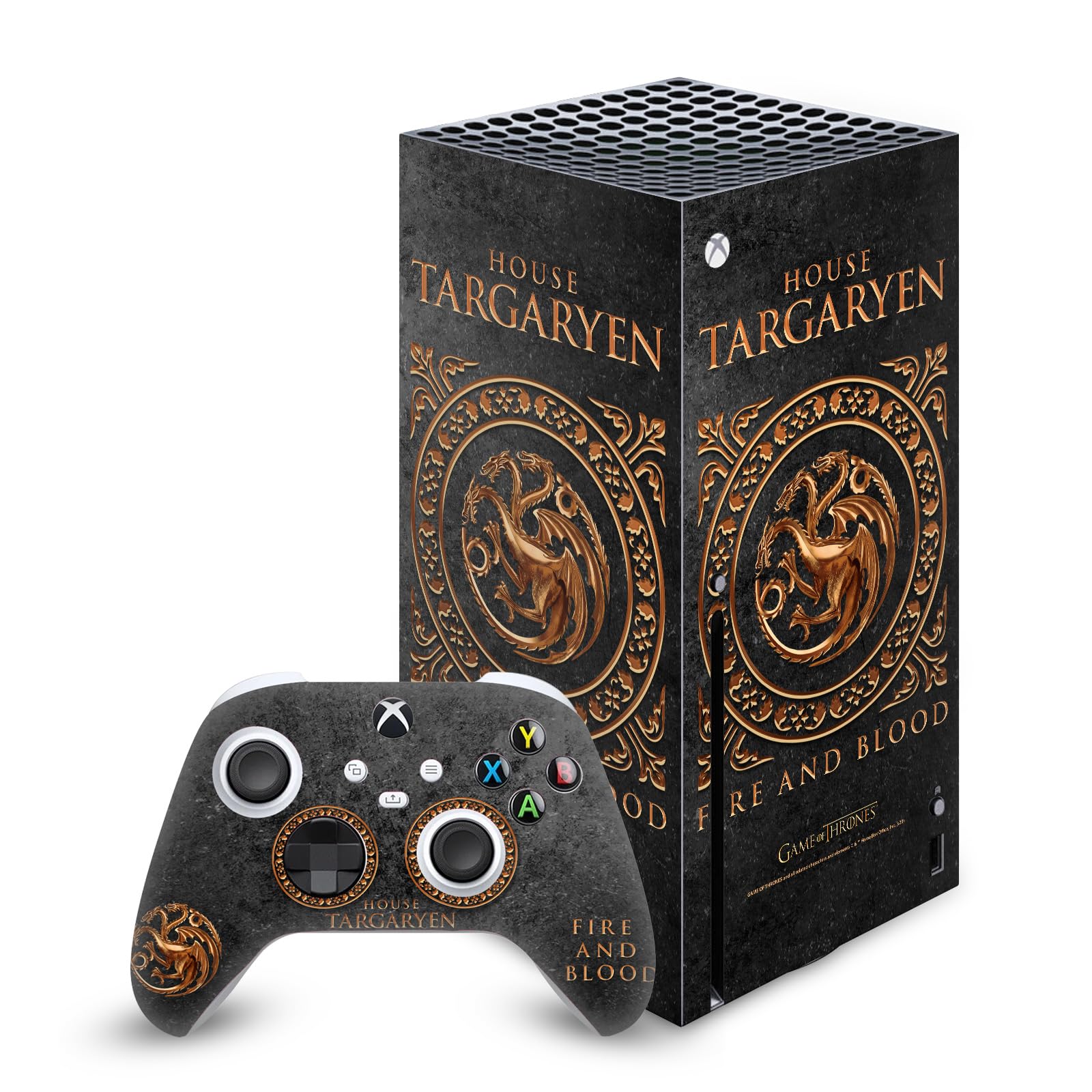 Official HBO Game of Thrones House Targaryen Vinyl Skin Sticker Decal Cover for Xbox Series X Console & Controller Bundle - Premium Gaming Accessories for Fans & Collectors - Perfect for Themed Gaming Setups & Gift Giving