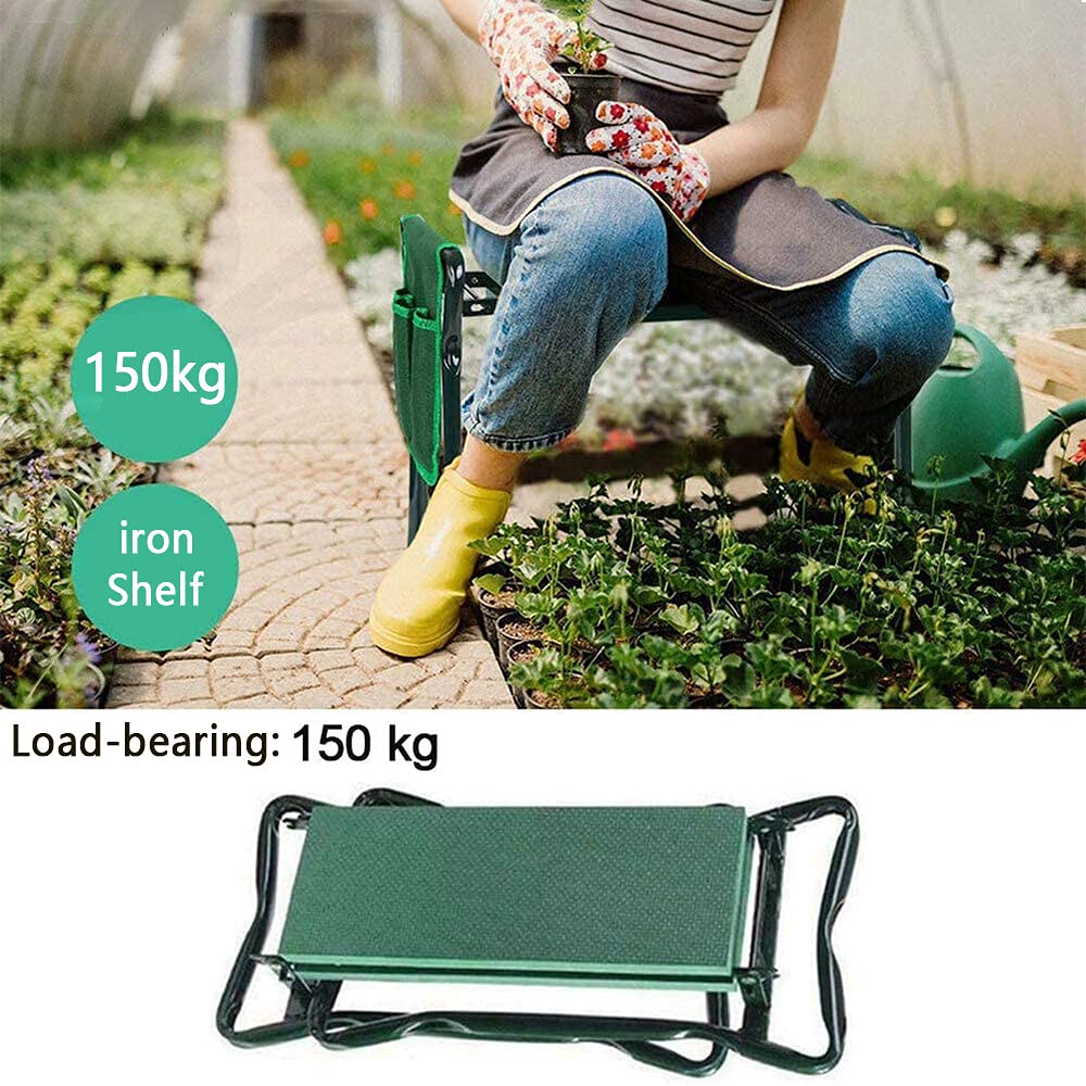 Heavy Duty Folding Garden Kneeler and Seat - 2 in 1 Gardening Bench with Tool Pouch & Foldable Iron Pipe - Ergonomic Kneeling Stool for Outdoor Planting, Weeding, and Yard Work - Perfect for Seniors and Garden Enthusiasts