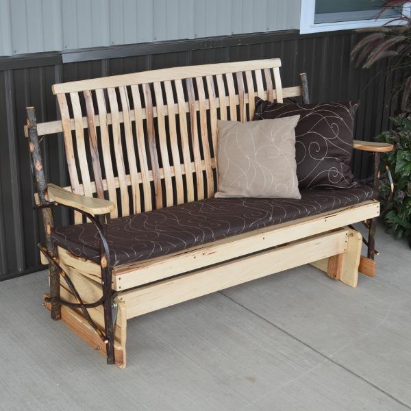 Premium Hickory Wood Porch Glider Swing - Outdoor Patio Rocking Bench for Garden, Deck & Backyard Relaxation | Weather-Resistant & Comfortable Seating