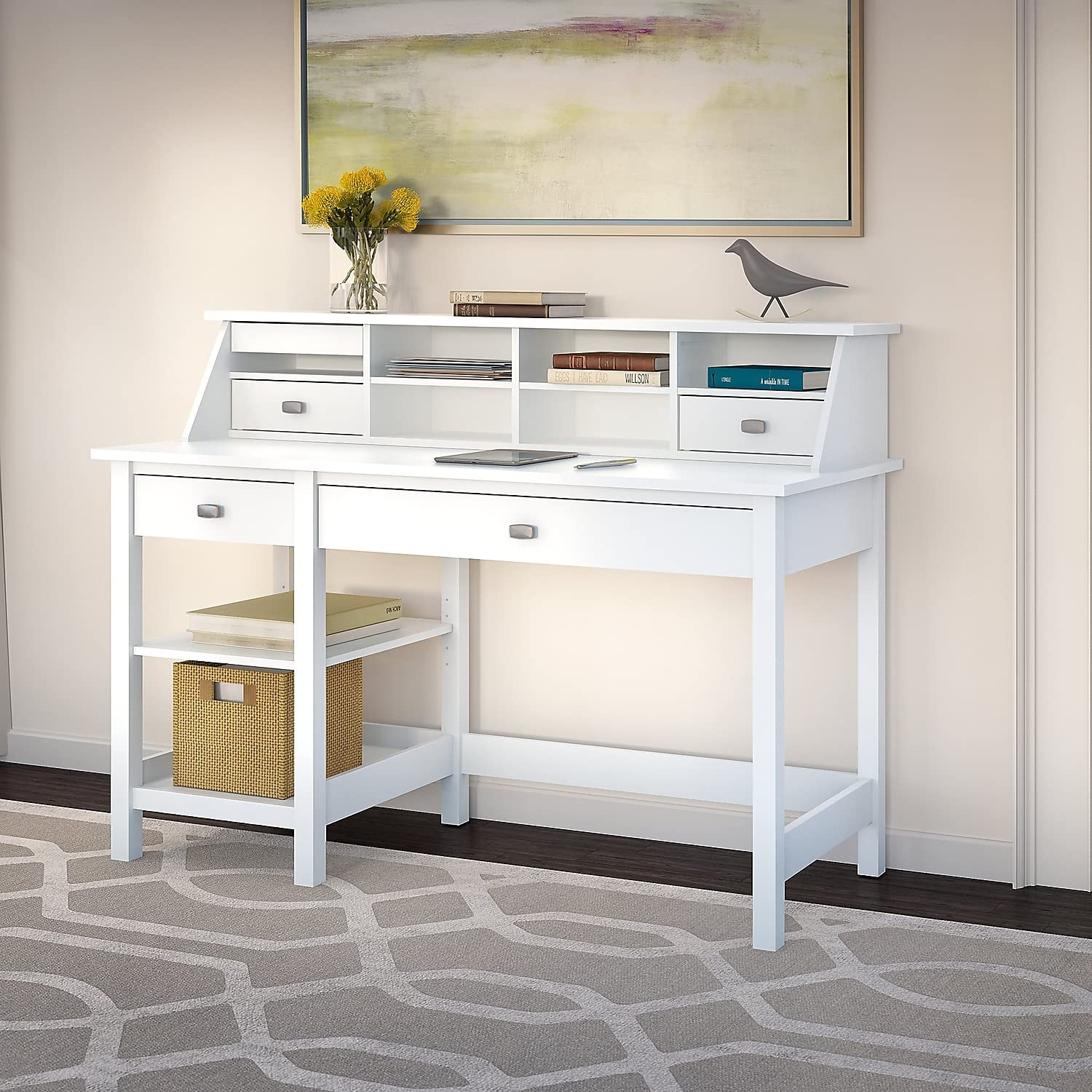 Bush Furniture Broadview Desktop Organizer in Pure White - Stylish Office Desk Organizer with Storage Compartments for Home & Office Workspace Organization