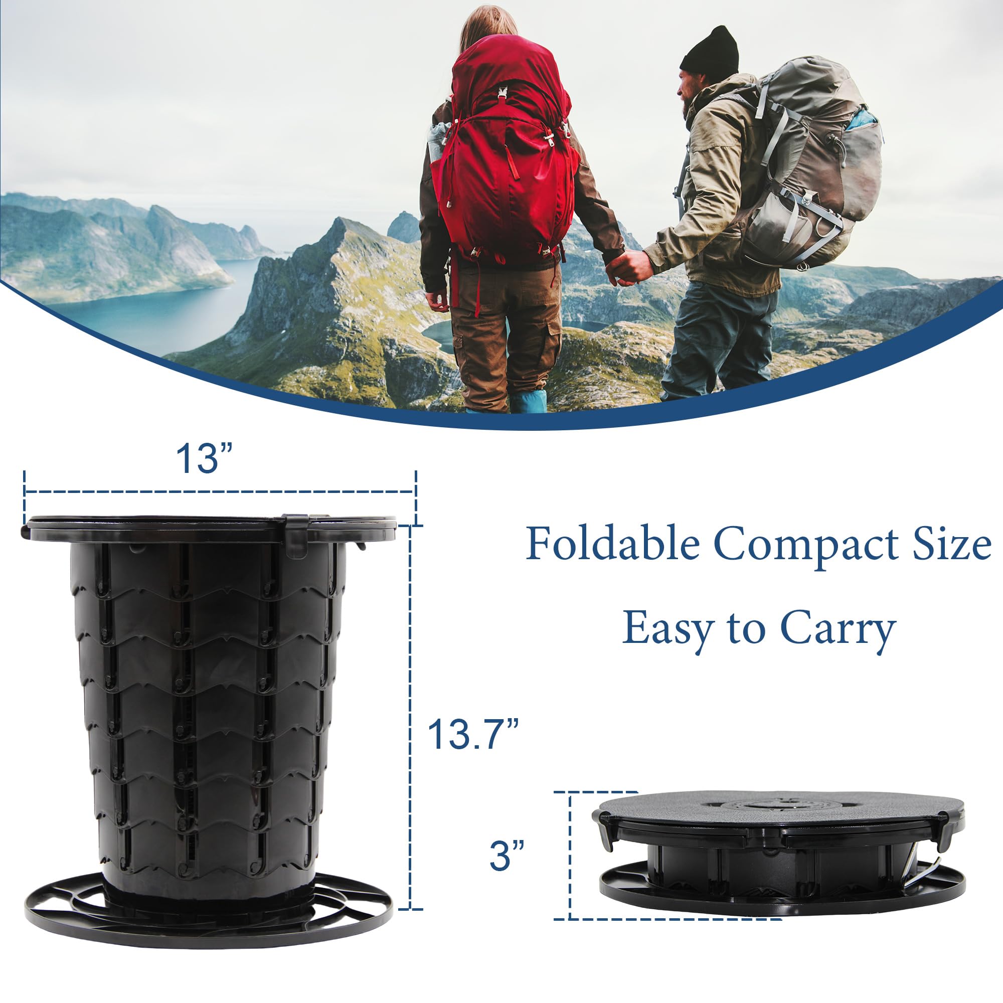 Upgraded Retractable Portable Toilet with Cushion - Adjustable Height Camping Toilet with Paper Holder | Lightweight Travel Potty for Camping, Hiking, RV, Boat, Emergency & Outdoor Adventures