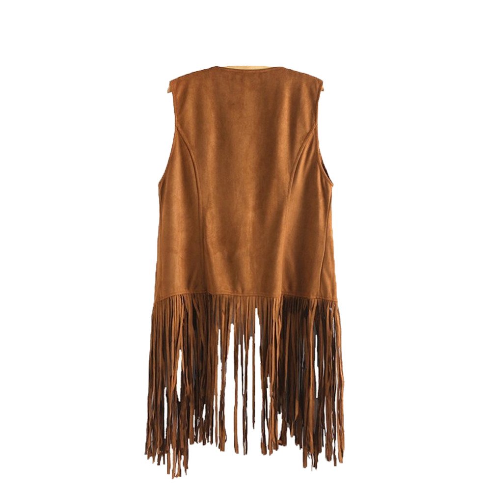 Women's Suede Fringed Vest - Boho Tassel Sleeveless Cardigan Jacket for Fall & Winter (Khaki, Medium) | Perfect for Layering, Festivals & Boho-Chic Outfits