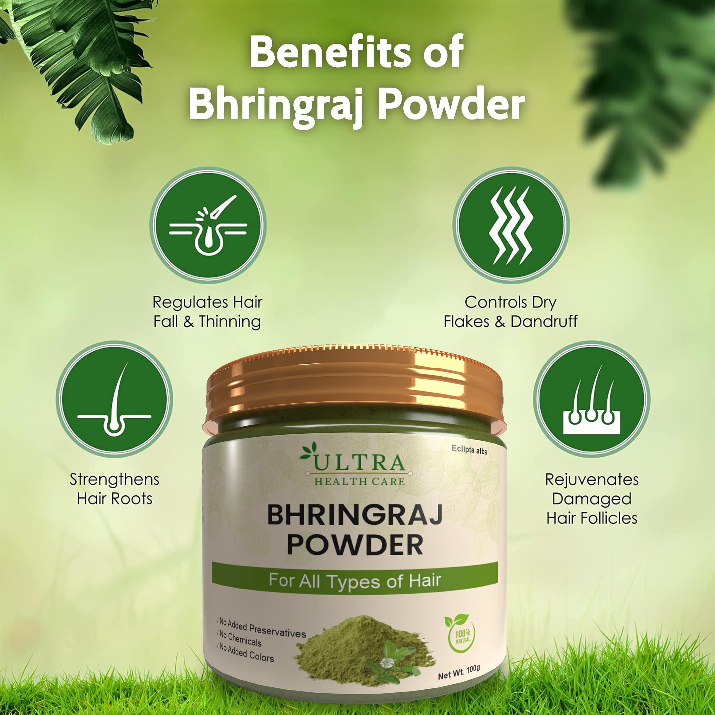 Ultra Healthcare Natural Bhringraj Root Powder for Hair Growth & Scalp Treatment | 100g | Organic Hair Care Solution for Thicker, Healthier Hair – Perfect for Daily Hair Rejuvenation & Scalp Nourishment