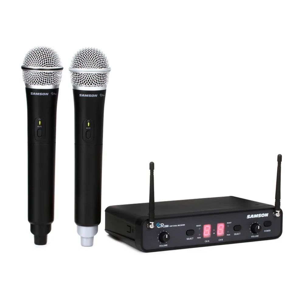 Dual Handheld 16 Channel True Diversity Wireless Microphone System SWC288HQ6 - Professional UHF Wireless Mic for Live Performances, Events & Public Speaking