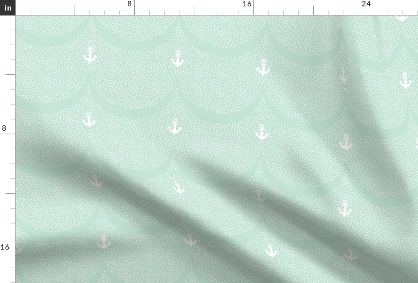 Premium Spoonflower Fabric - Mint Blue Nautical Dots & Waves Anchor Print on Soft Minky Fabric (Fat Quarter) for Baby Blankets, Quilt Backing, Plush Toys | Gender Neutral Nursery Decor & DIY Sewing Projects