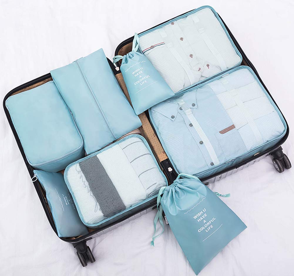 Belsmi 9-Piece Packing Cubes Set with Shoe Bag - Lightweight Compression Travel Organizer for Luggage & Suitcases (Blue) - Perfect for Business Trips, Vacations & Family Travel Organization