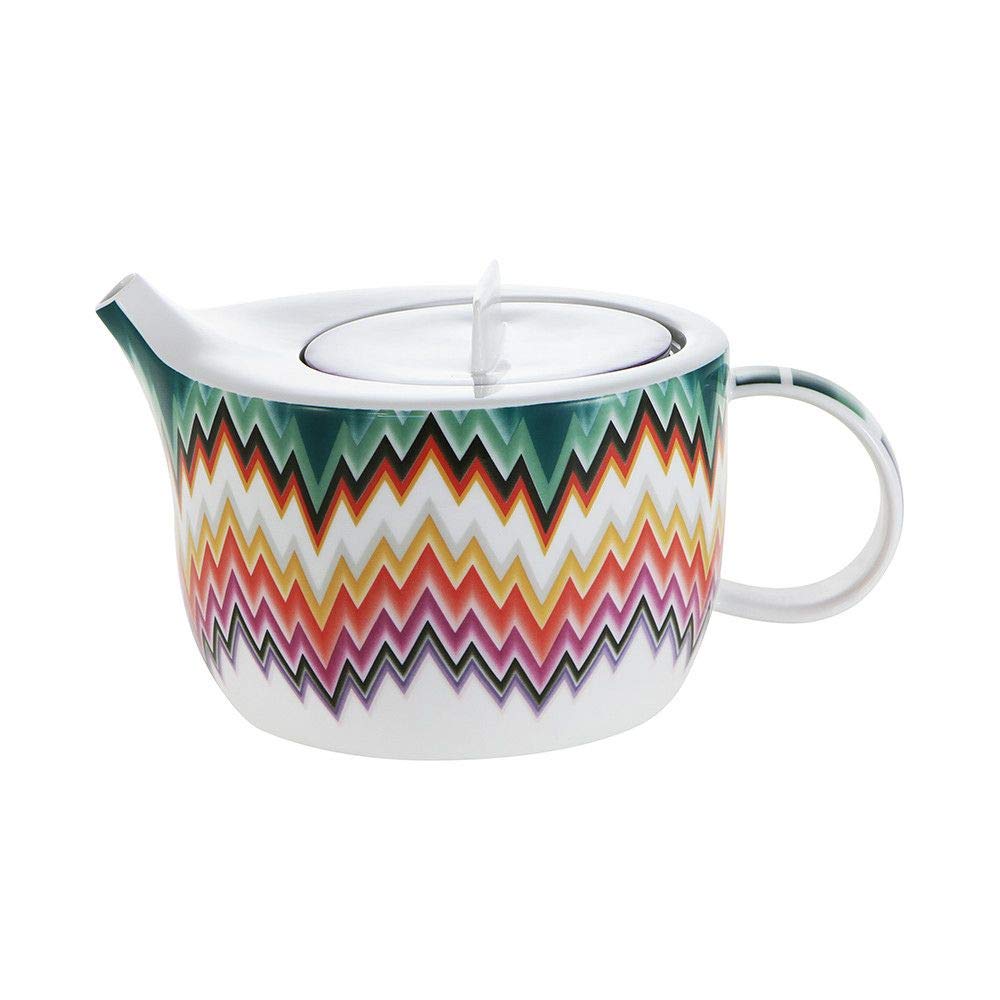 Missoni Home Richard Ginori Zigzag Teapot - Italian Designer Ceramic Teapot with Colorful Geometric Pattern, Perfect for Tea Parties, Home Decor & Gift Giving