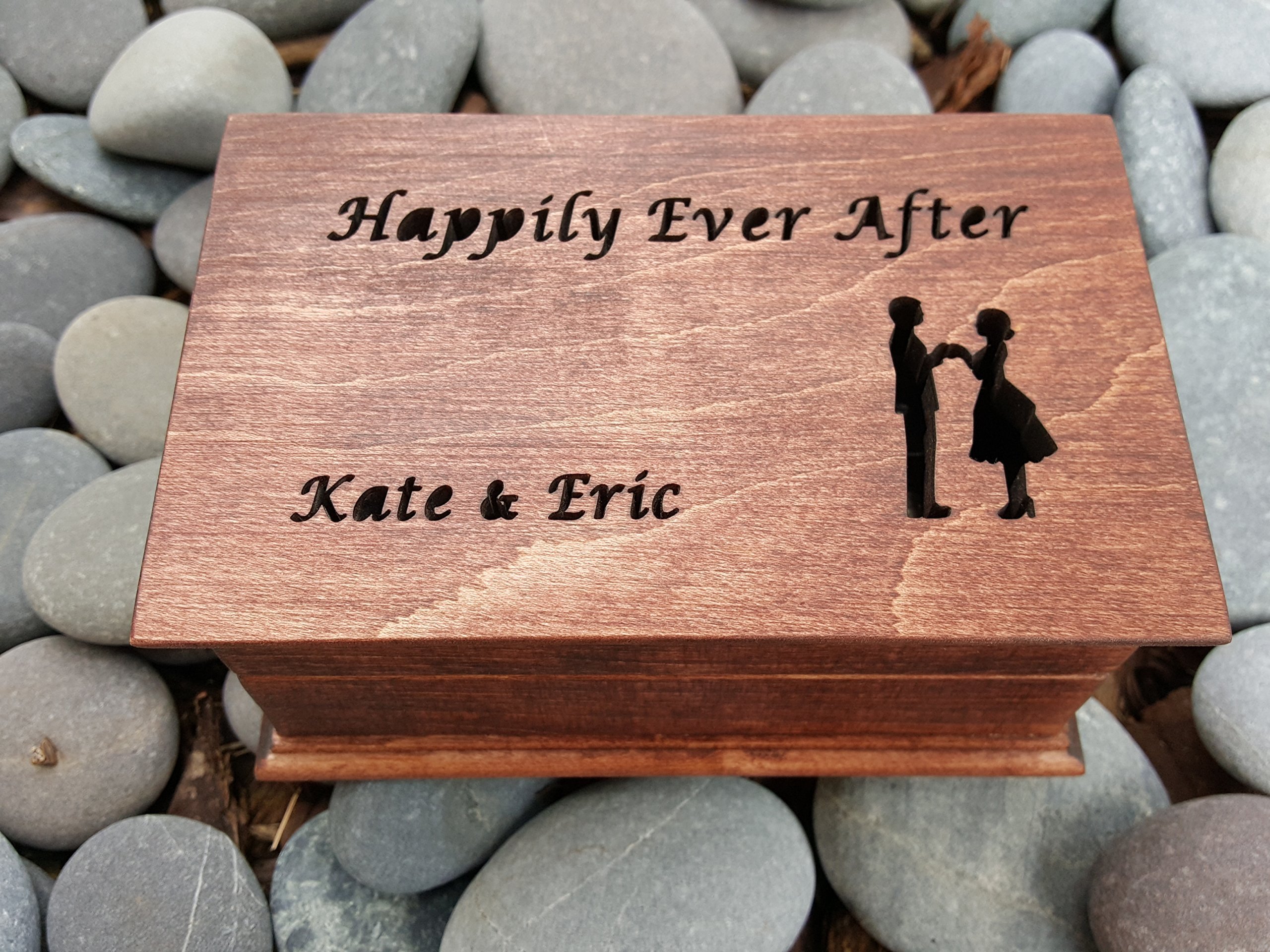 Handmade Wooden Jewelry Music Box - Personalized Custom Made Gift for Bride, Wedding & Anniversary - Romantic Keepsake for Happily Ever After | Perfect for Wedding Favors, Bridal Shower Gifts & Anniversary Celebrations