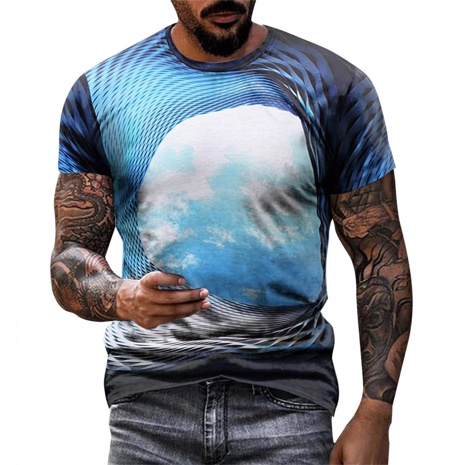 Sertiohcv Men's Casual Street Digital Print T-Shirts - Fashion Round Neck Short Sleeve Graphic Tees for Everyday Wear & Street Style Outfits