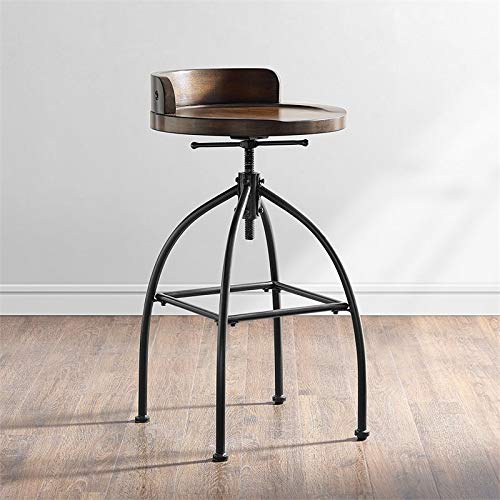 Home Square 2-Piece Adjustable Height Bar Stool Set - Natural Wood & Black Metal - Perfect for Kitchen Islands, Breakfast Bars & Home Bars