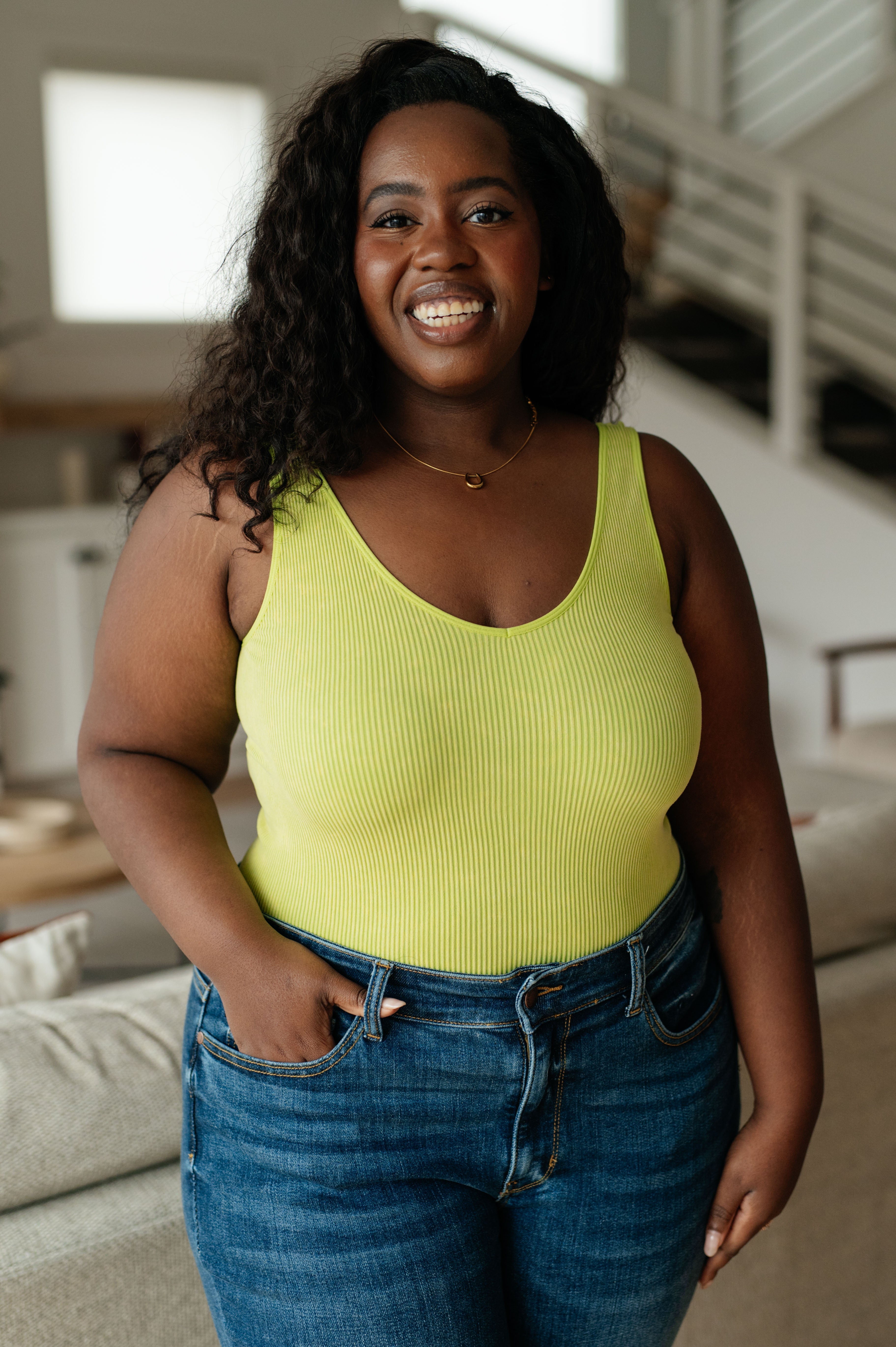 Fundamentals Ribbed Seamless Reversible Tank Top for Women - Soft Stretch Green Camisole | Perfect for Yoga, Layering & Casual Wear