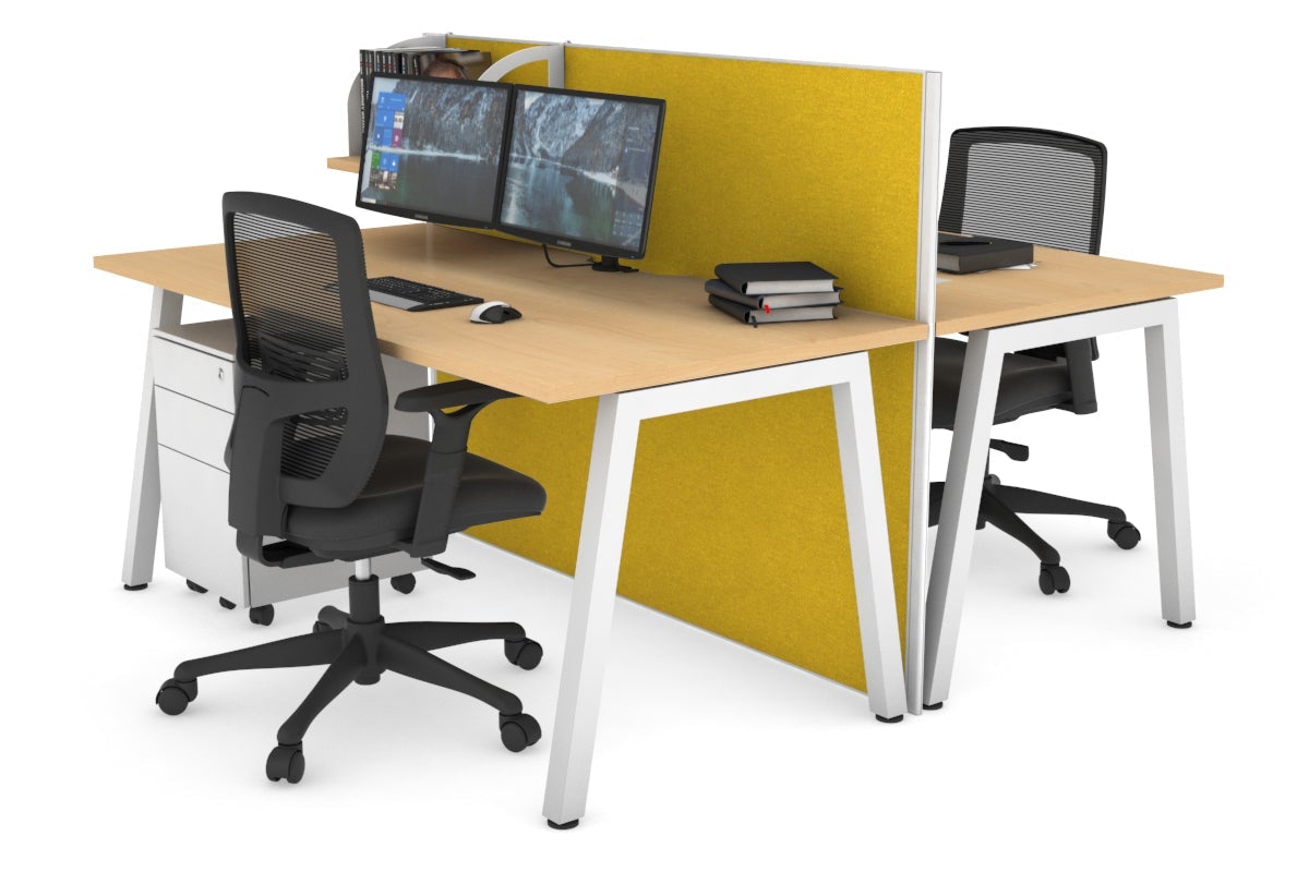 Horizon Quadro 2-Person Office Workstation Bench with A-Legs - 1400mm x 800mm Dimensions, Cable Management Scallop - Perfect for Collaborative Workspaces & Shared Office Desks