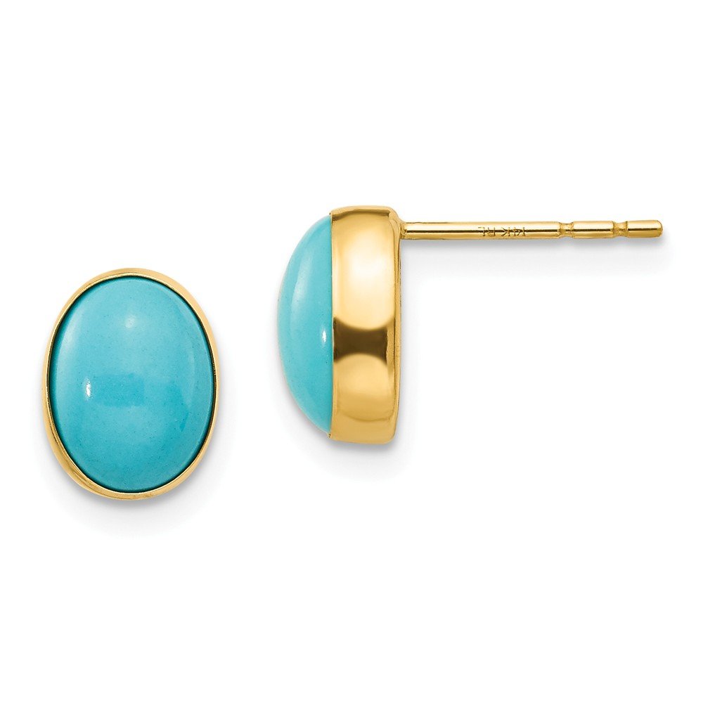 14K Solid Yellow Gold Madi K Bezel Set Oval Turquoise Stud Earrings for Women - Perfect for Everyday Wear, Gifts & Special Occasions