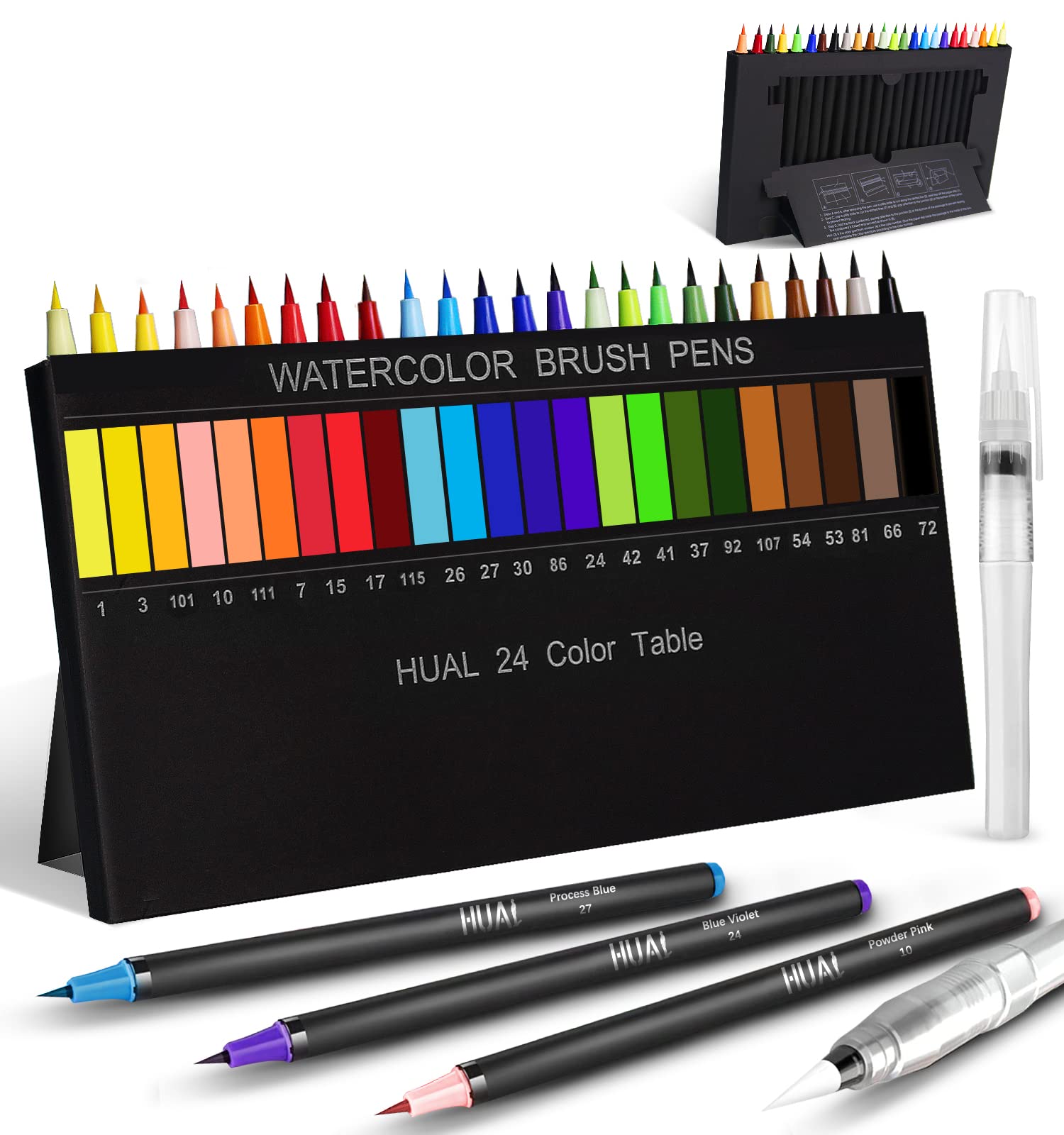 24-Color Watercolor Brush Pens with Blending Brushes - for Coloring Books & Card Making