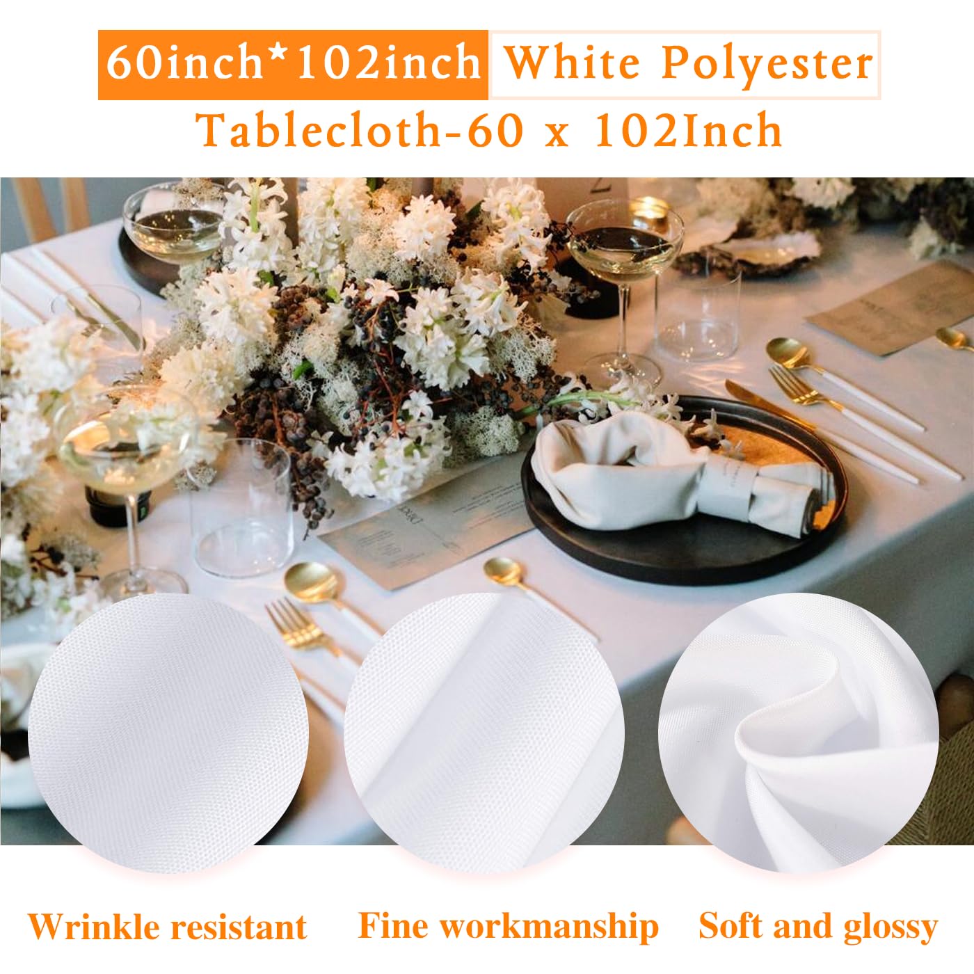 WIGENIUS 6 Pack White Rectangle Tablecloths 60x102 Inch - Polyester Table Cover for 6 Foot Tables, Wrinkle Resistant & Washable Fabric - Perfect for Parties, Weddings, Banquets, Restaurants, and Home Dining Decor