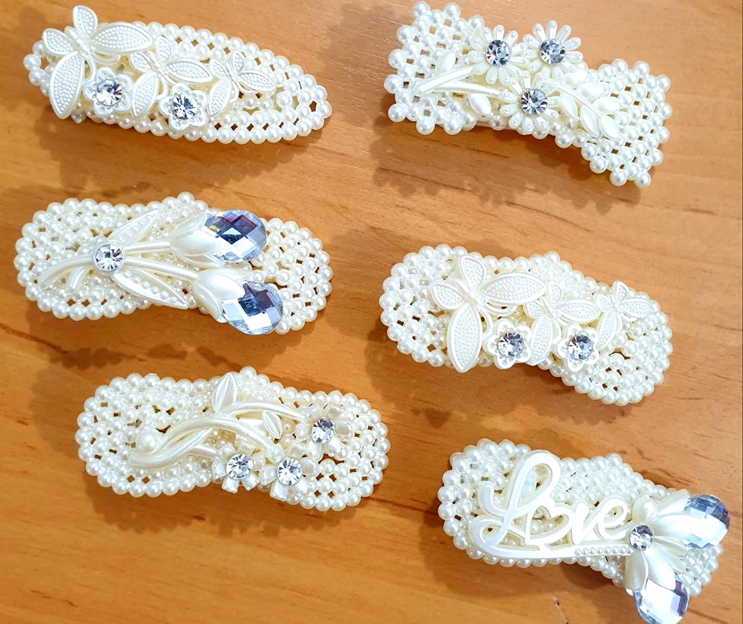 HOMEMATES 6-Piece Korean Style Pearl Hair Clips Set - Large Hair Pins & Barrettes for Women & Girls - Fashion Hair Accessories for Weddings, Parties & Daily Styling