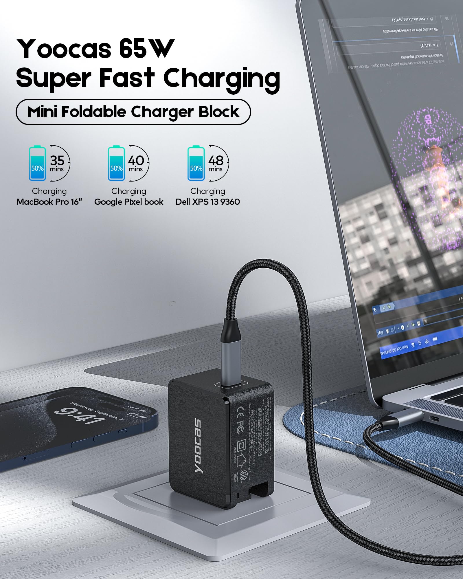 65W USB C Wall Charger Fast PD Charger Block - Compatible with MacBook Pro/Air, iPad Pro, iPhone, Android, Dell XPS, Galaxy, Switch, Surface, Steam Deck & More - Perfect for Travel, Office & Home Charging