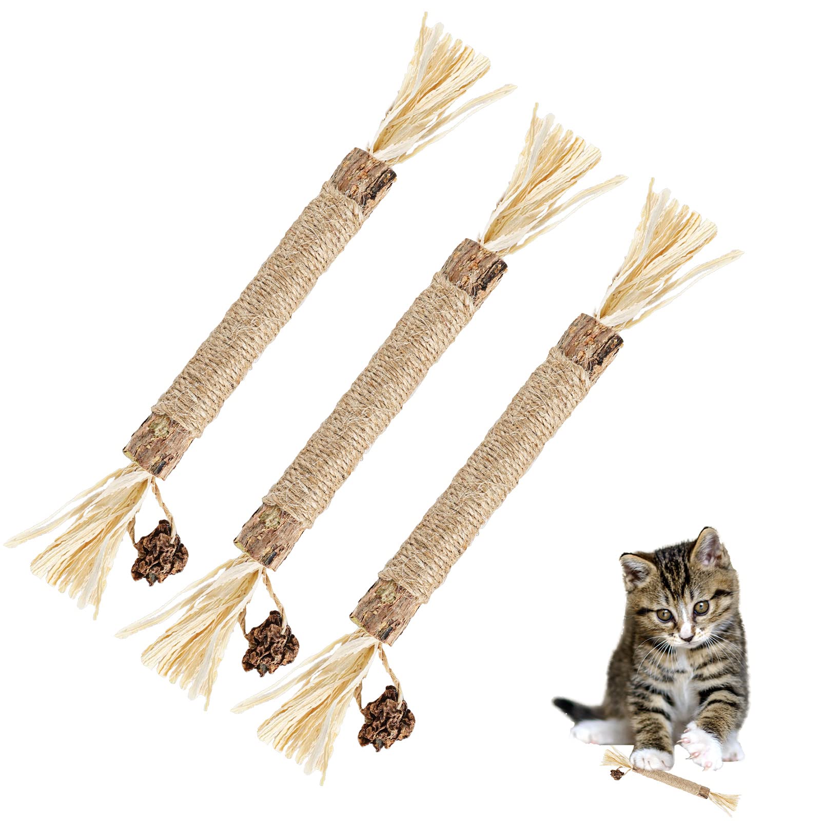 3pcs Natural Silvervine Sticks for Cats - Catnip Chew Toys, Kitten Teething & Teeth Cleaning - Perfect for Playtime and Dental Health