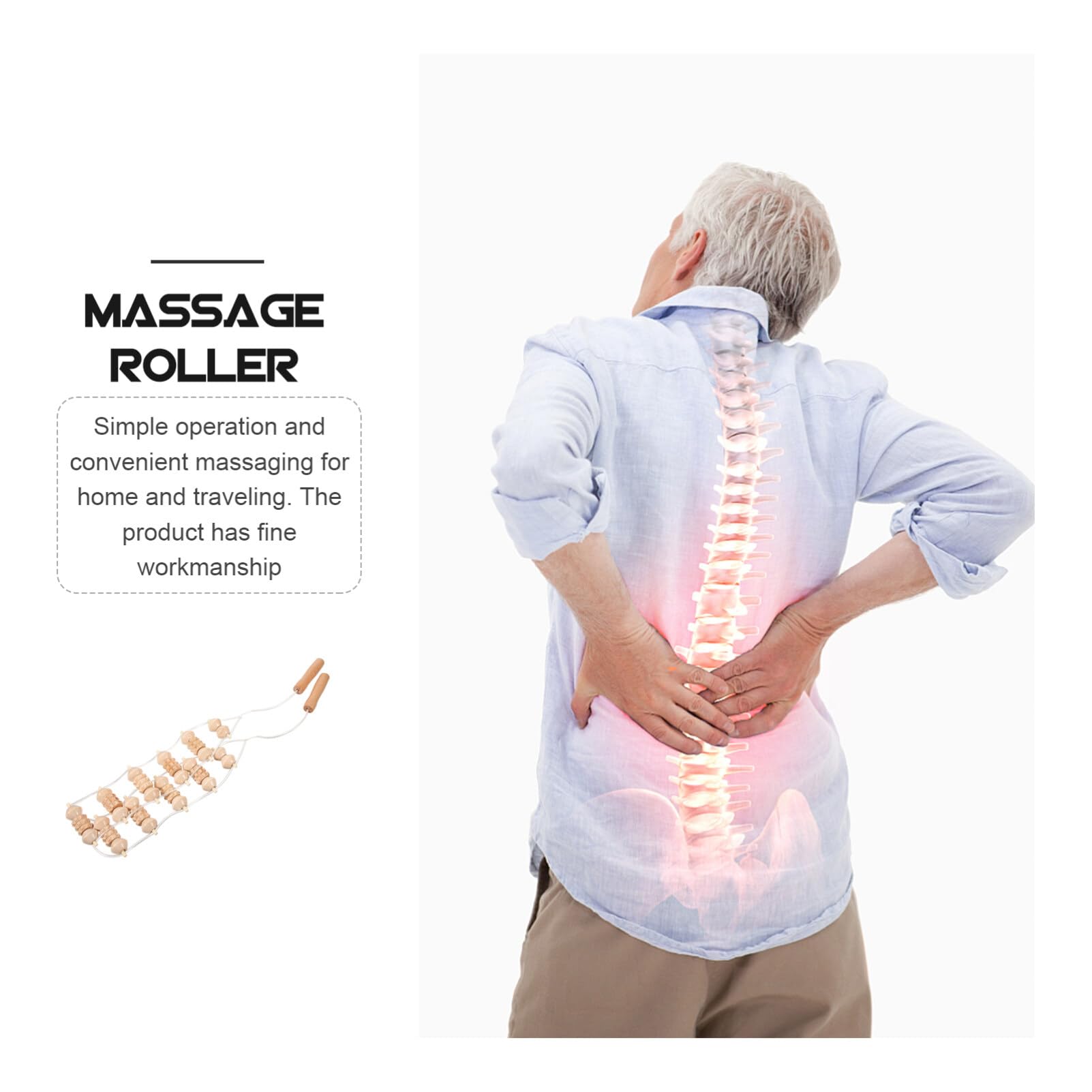 Premium Wooden Back Massage Roller - Portable Self Massager for Neck, Leg & Back Pain Relief - Natural Cellulite Massage Tool - Perfect for Home, Office & Travel Use