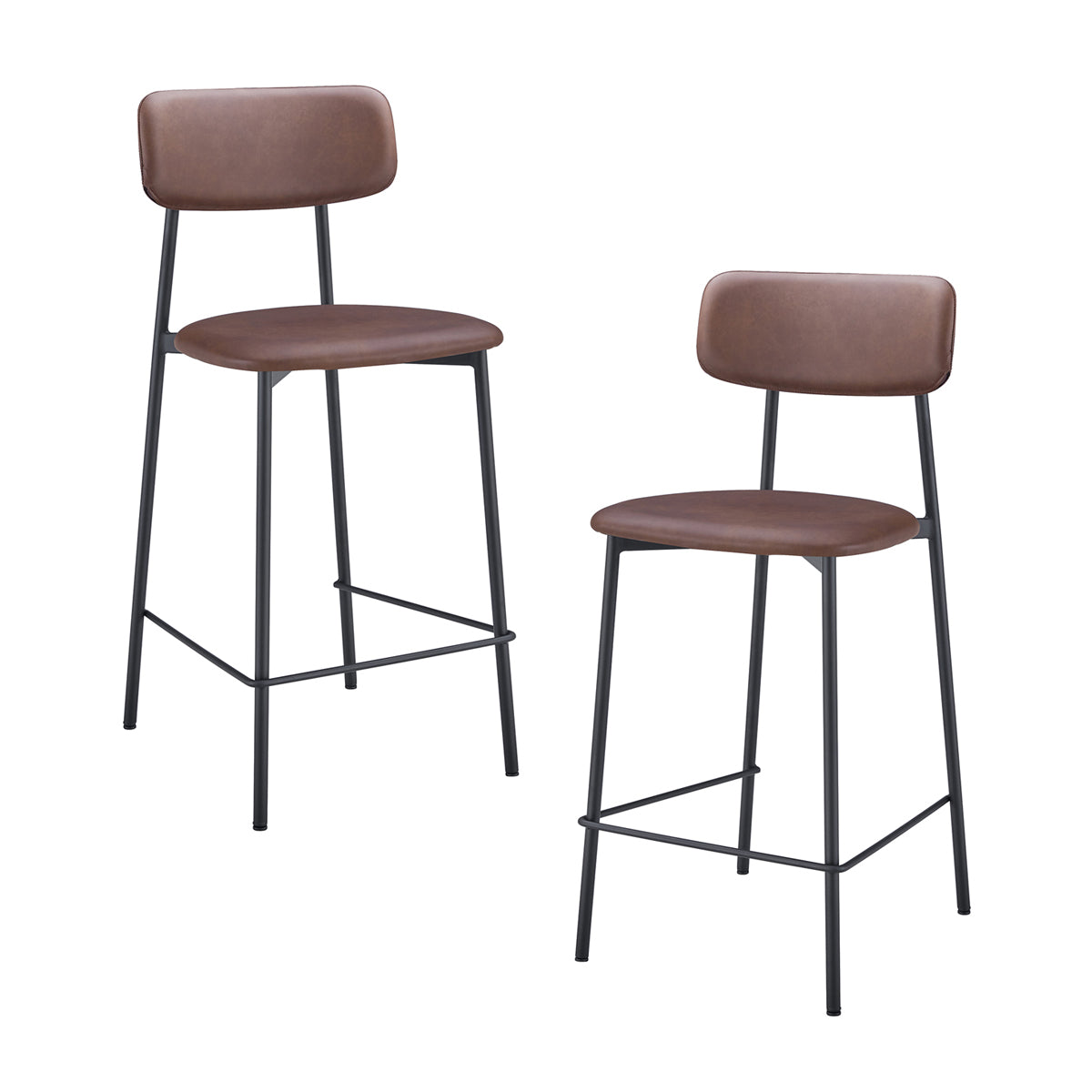 Premium Bailey Leatherette Bar Stools - Set of 2, Adjustable Height Counter Stools with Padded Seats for Kitchen Island, Breakfast Bar & Home Decor - Modern PU Leather Barstools for Dining & Entertainment Areas