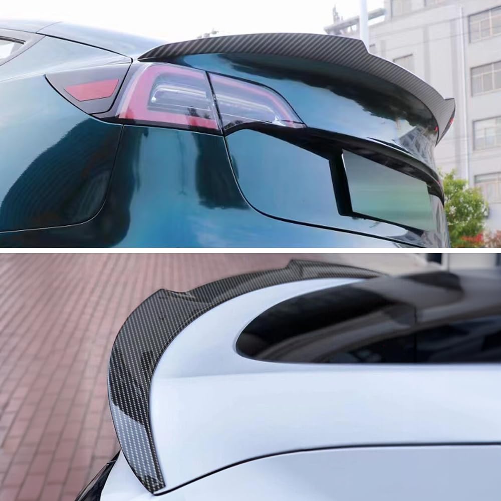 Carbon Fiber Trunk Spoiler Wing for Tesla Model 3 (2017-2023) - FS Type Hydro-Dipping Design - Enhance Style & Aerodynamics - Perfect for Car Enthusiasts & Street Racing