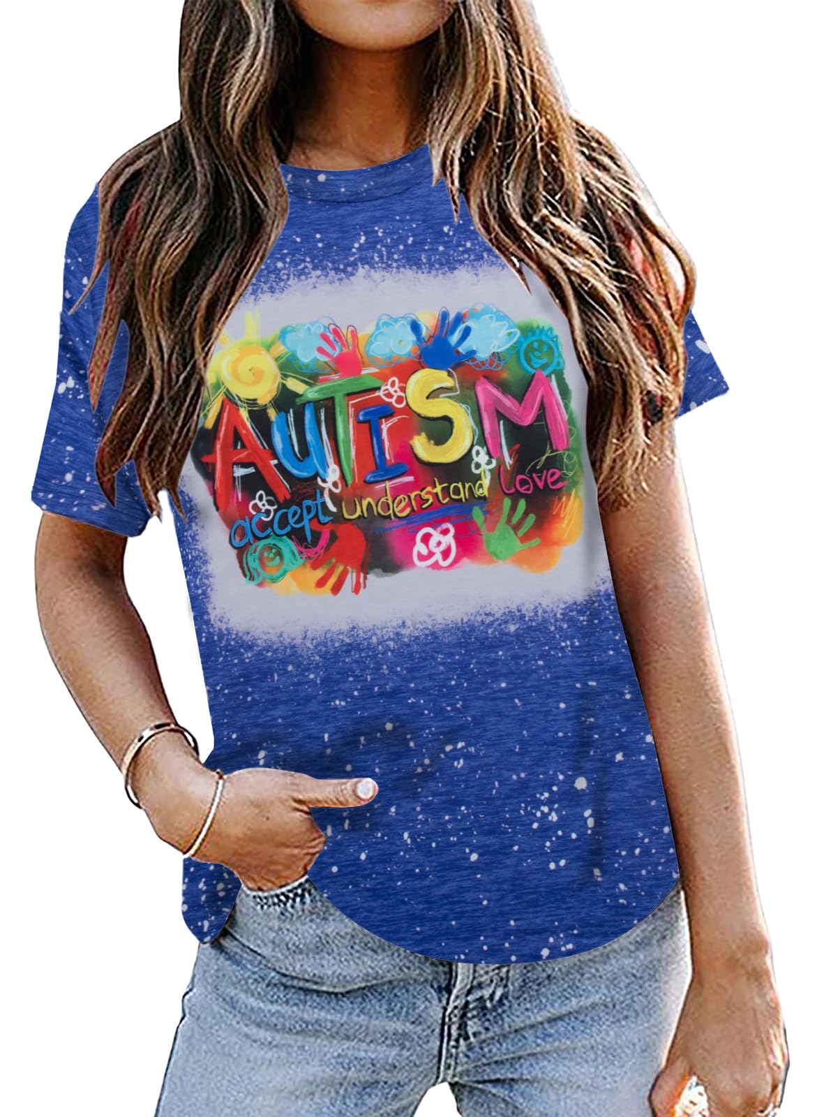 Autism Awareness Shirt for Women - Accept Understand Love Special Education Teacher Tee - Cute Short Sleeve Top for Autism Acceptance Month & Daily Wear