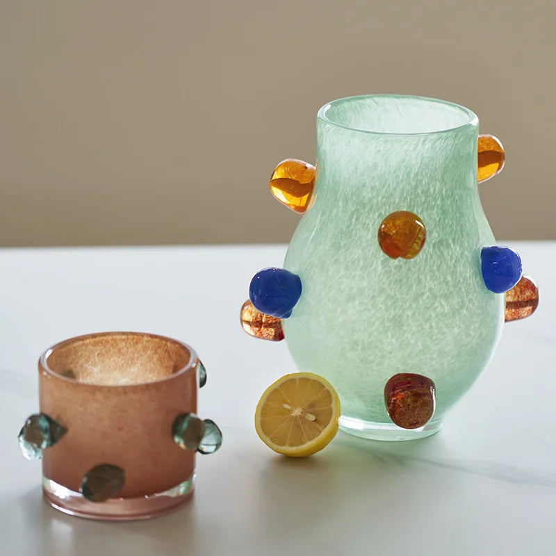 Gemstone Cluster Glass Vase & Candle Holder - Elegant Home Decor for Centerpieces, Wedding Decorations & Boho Style Interior Design