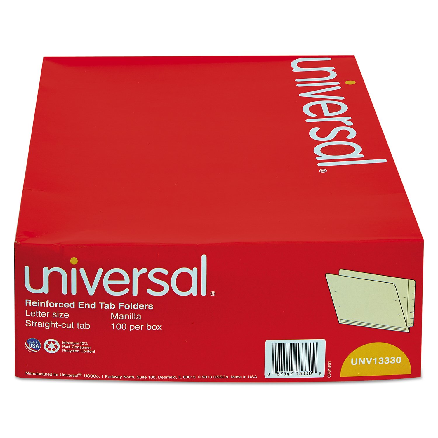 Universal Deluxe Reinforced End Tab Folders - Straight Tabs, Letter Size (8.5x11 Inches), 0.75